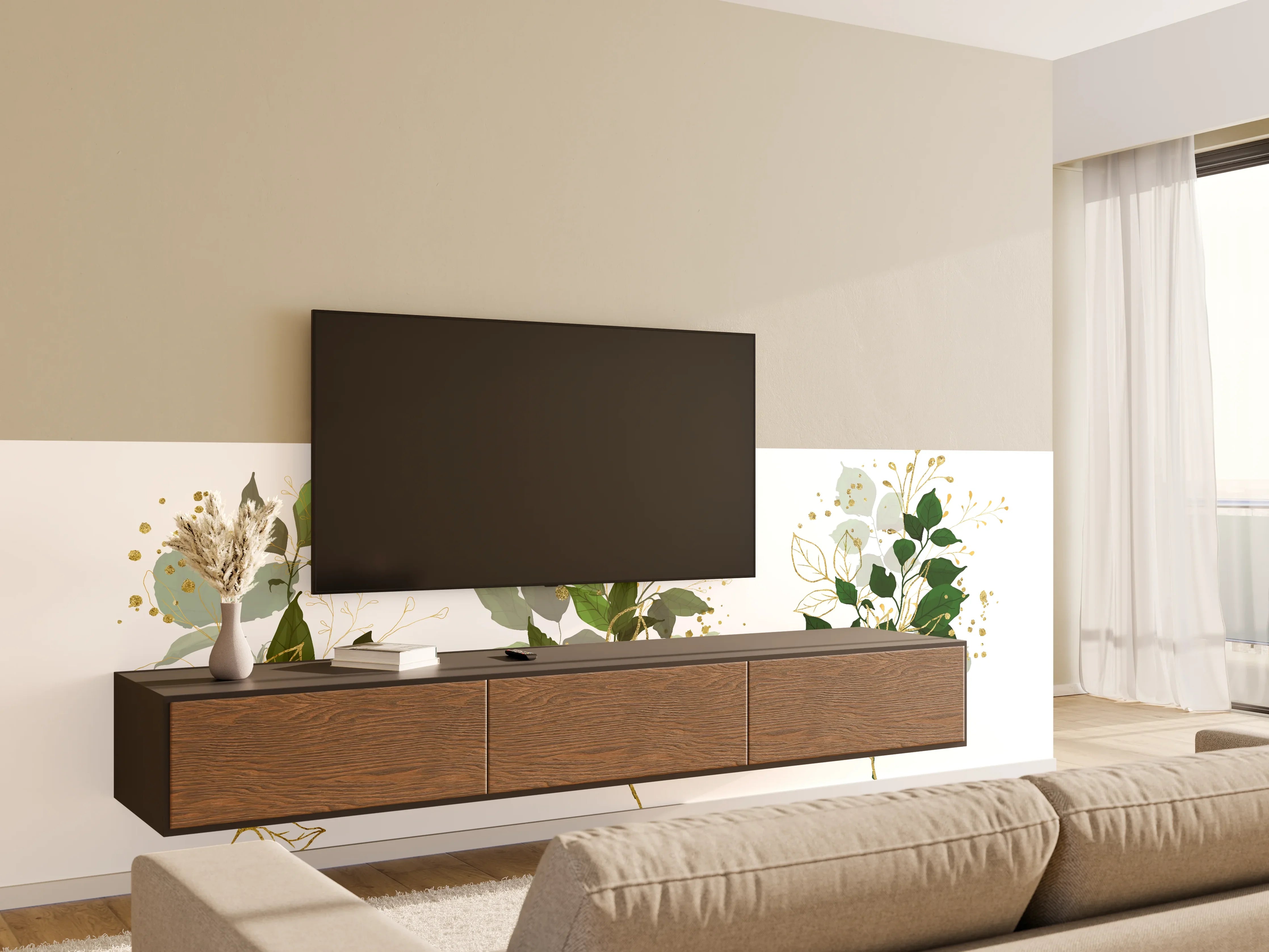 Wandverkleidung Wohnzimmer - Botanik Gold Grün Dekor