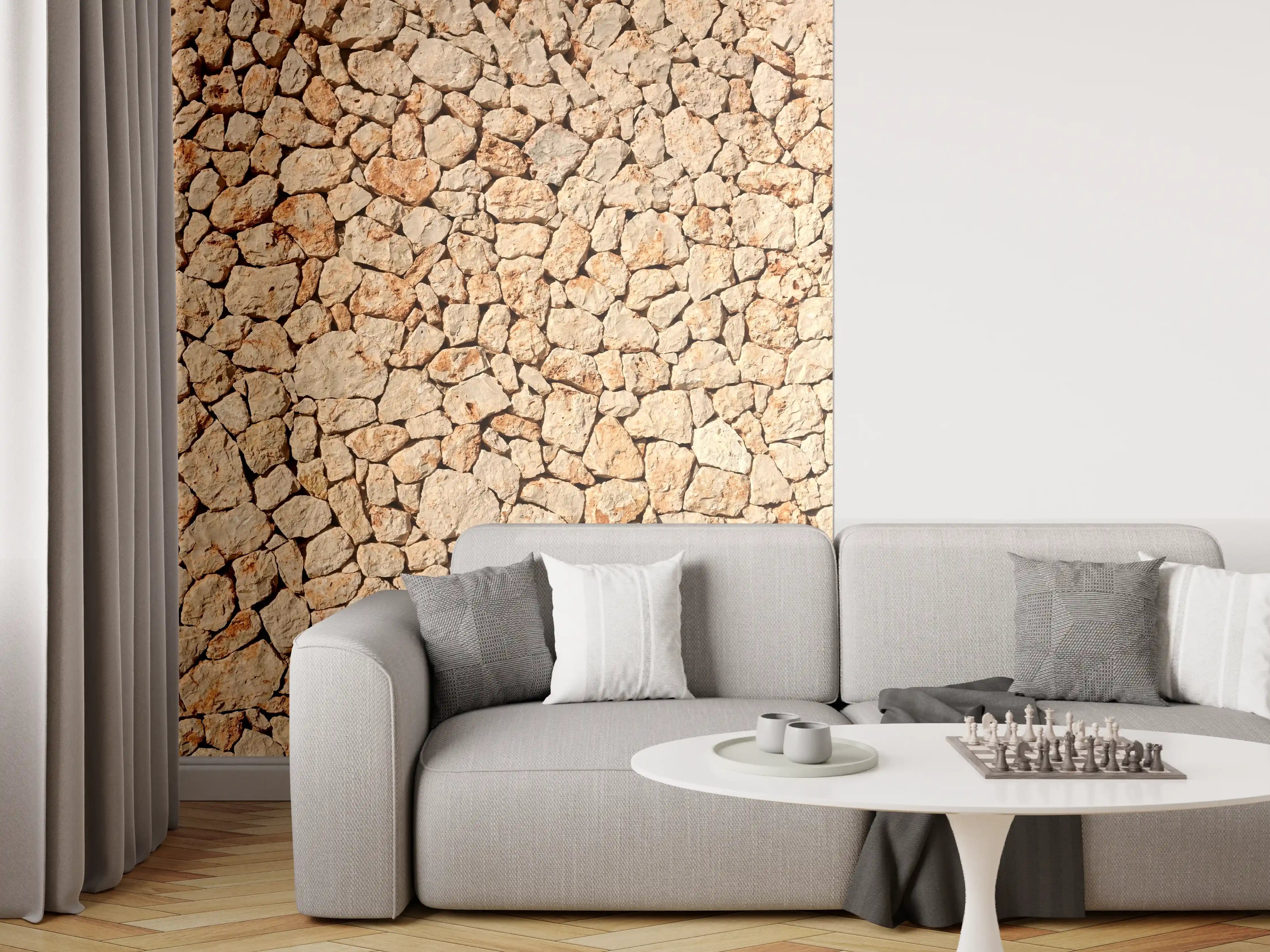 Wandverkleidung Wohnzimmer - Bräunliche Panorama-Textur Steinmauer