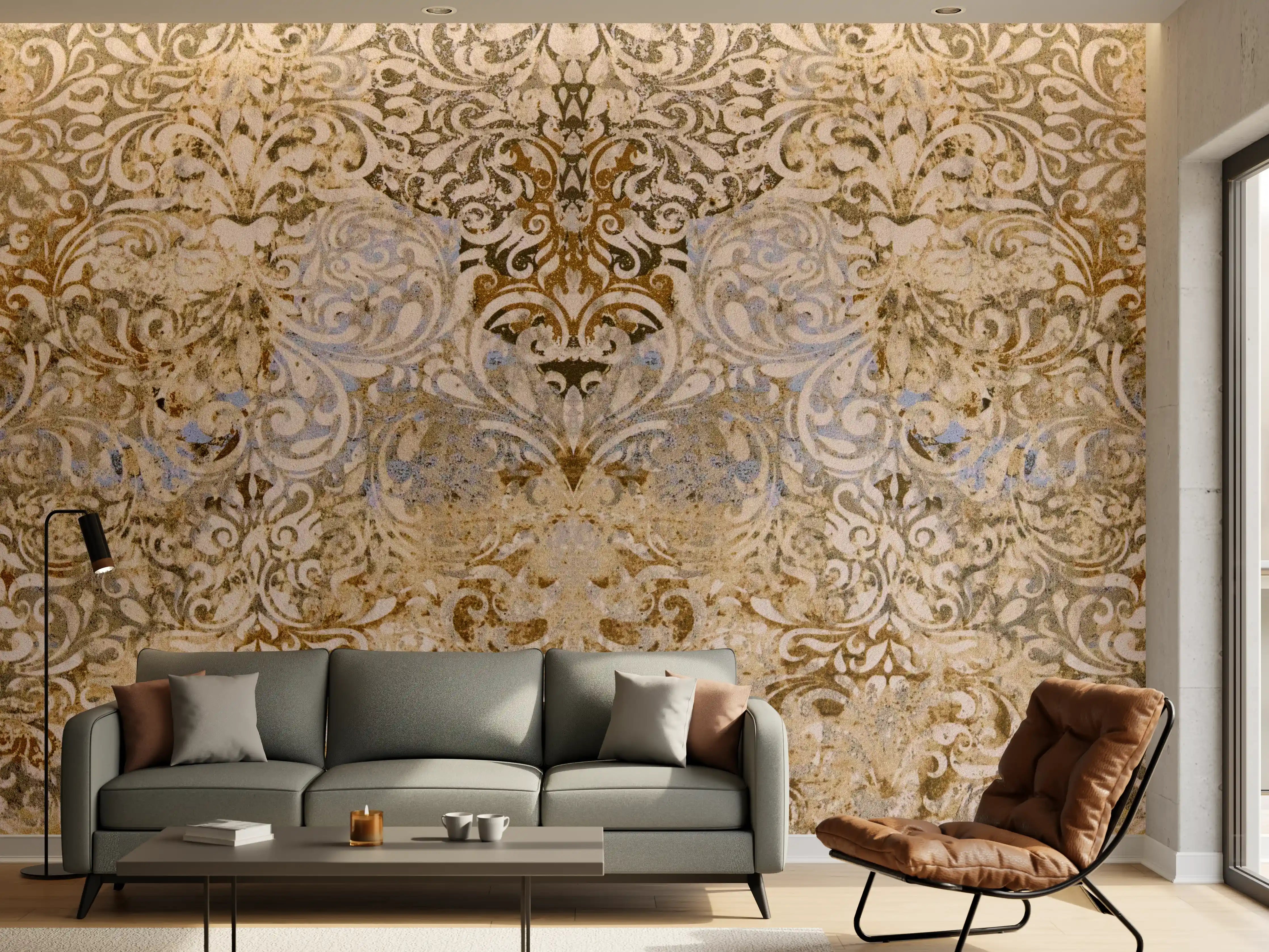 Wandverkleidung Wohnzimmer - Bräunliche Vintage Tapete