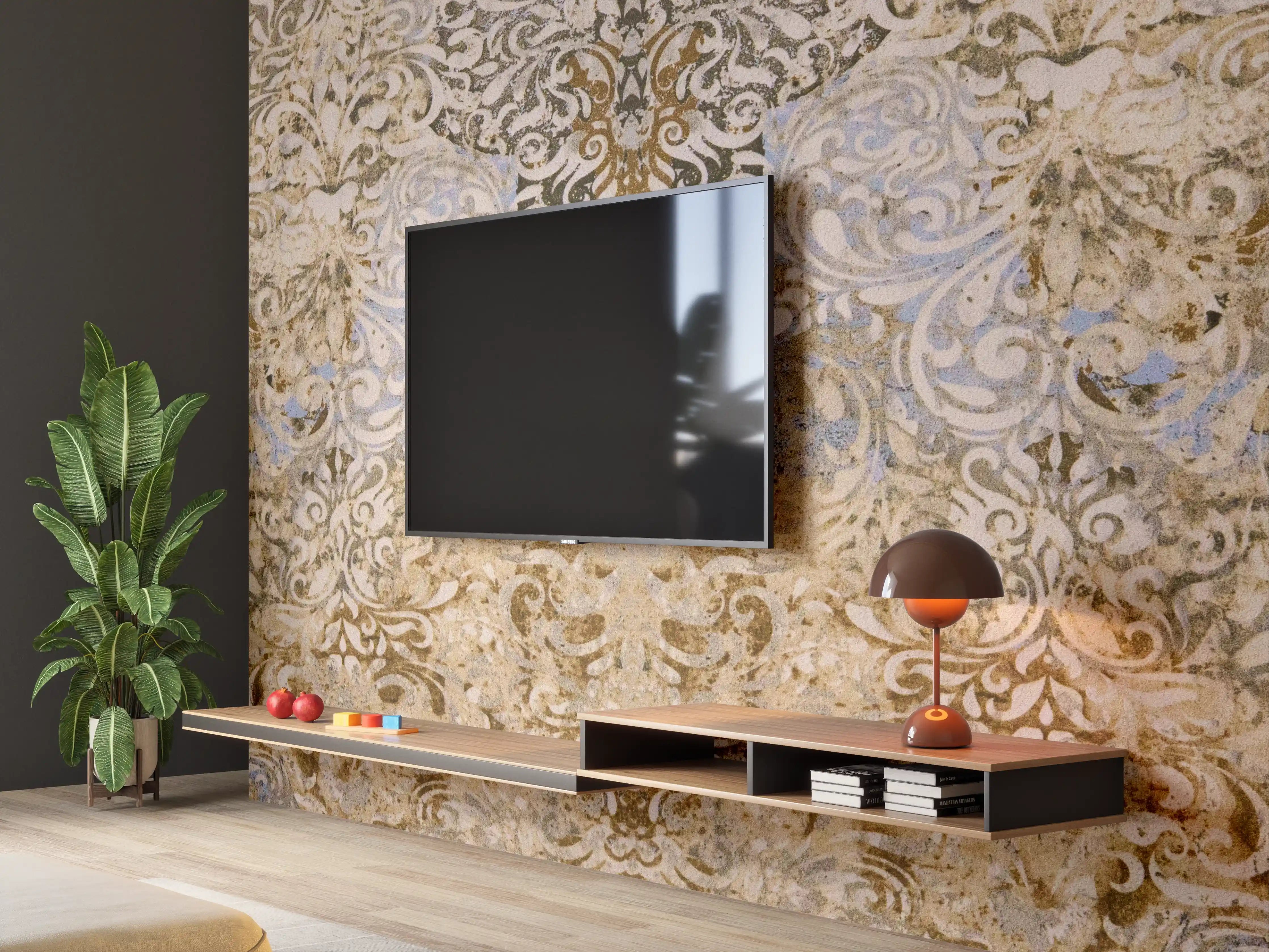 Wandverkleidung Wohnzimmer - Bräunliche Vintage Tapete