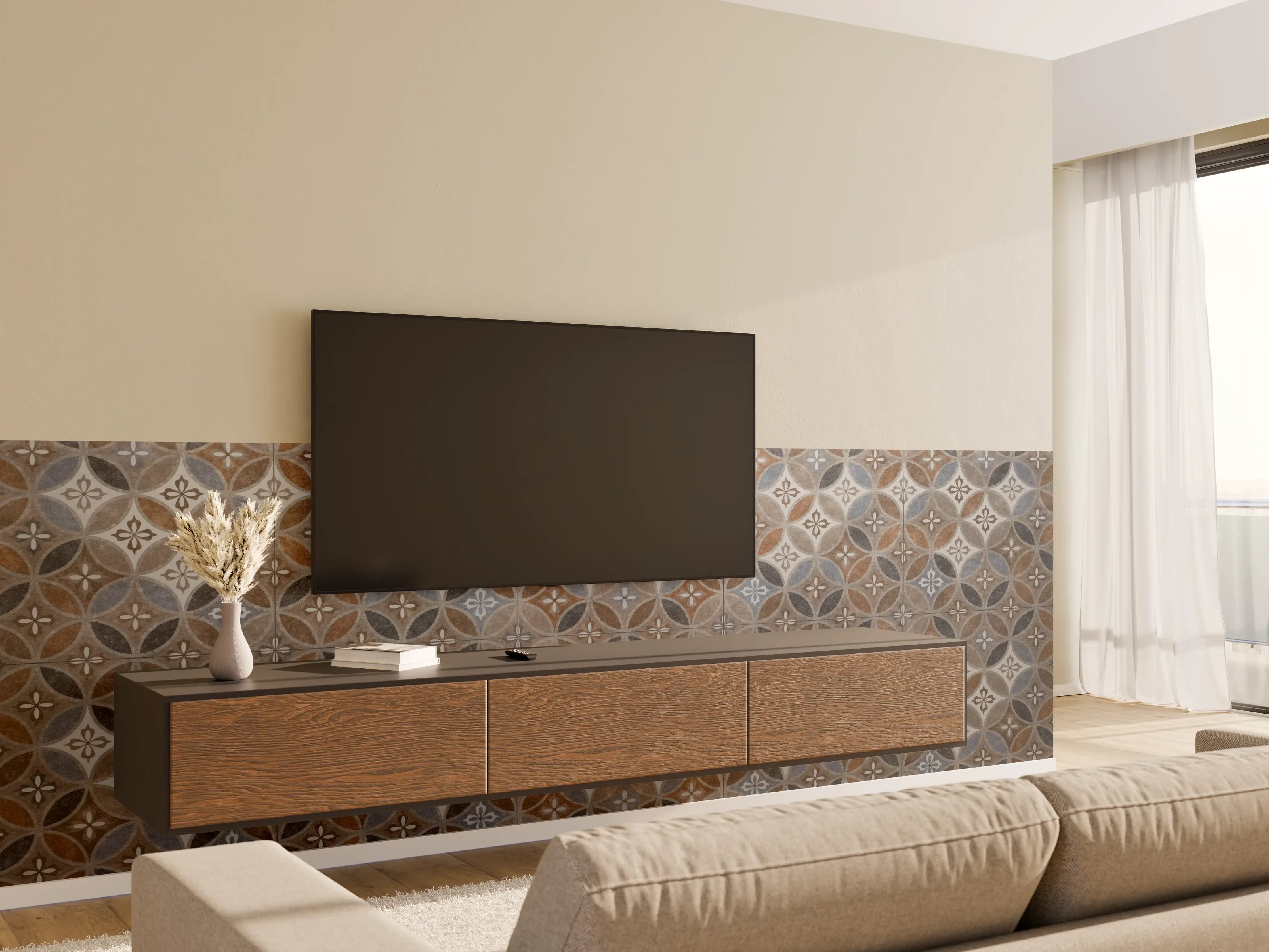 Wandverkleidung Wohnzimmer - Braun-Beiges Vintage Mosaik