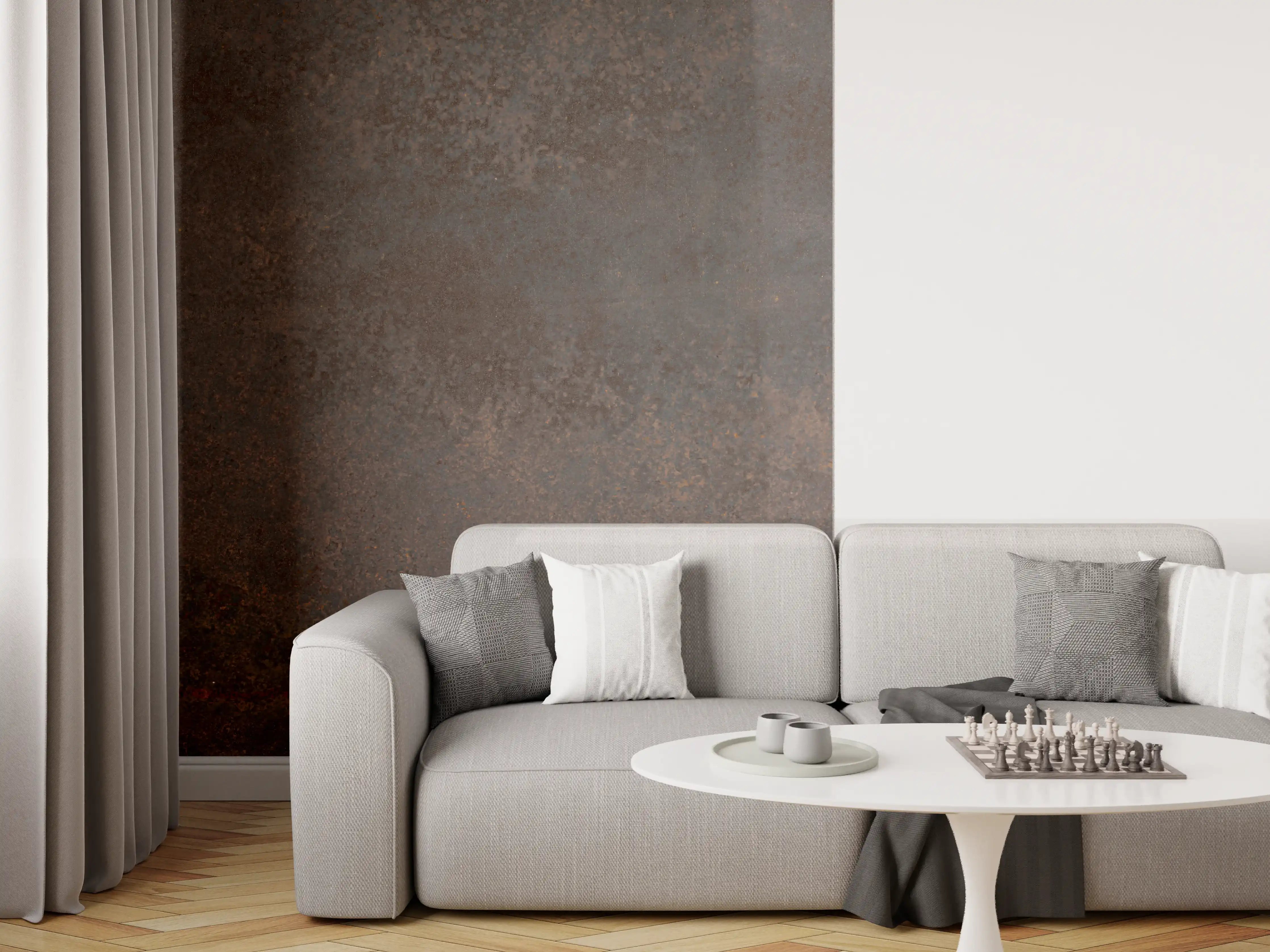 Wandverkleidung Wohnzimmer - Braun-Grauer Zement