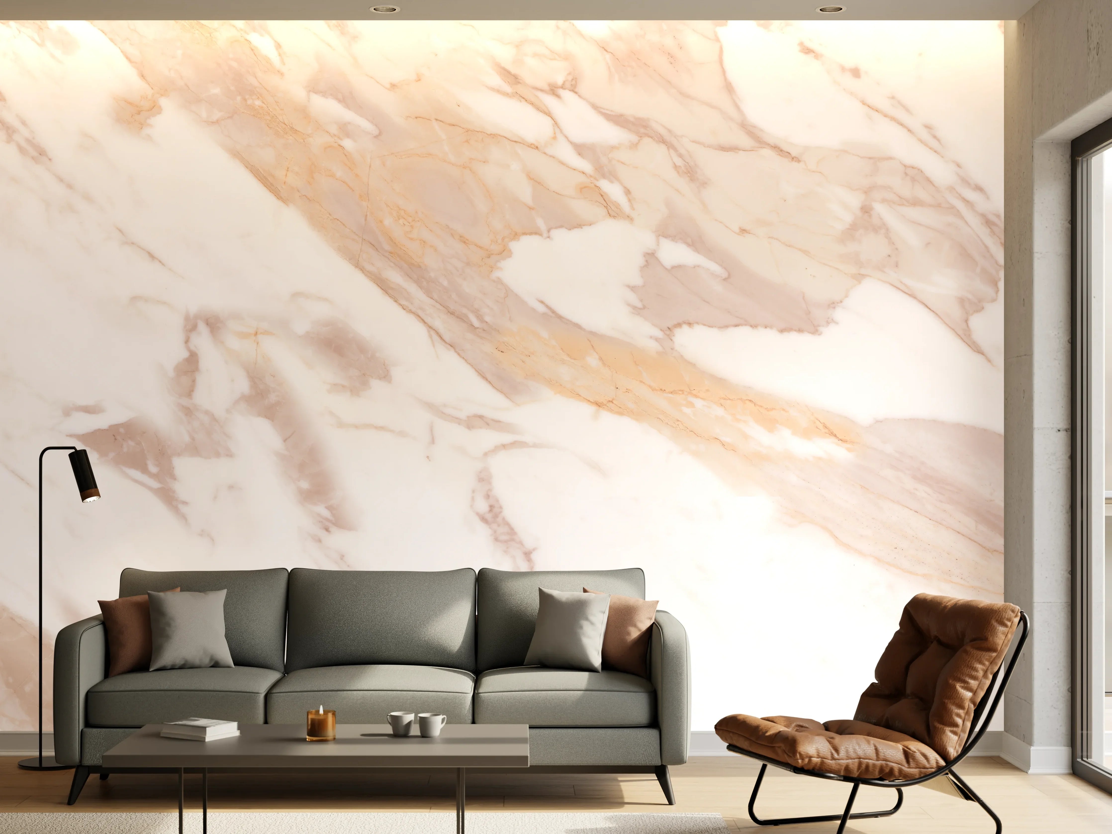 Wandverkleidung Wohnzimmer - Braun-beiger Marmor