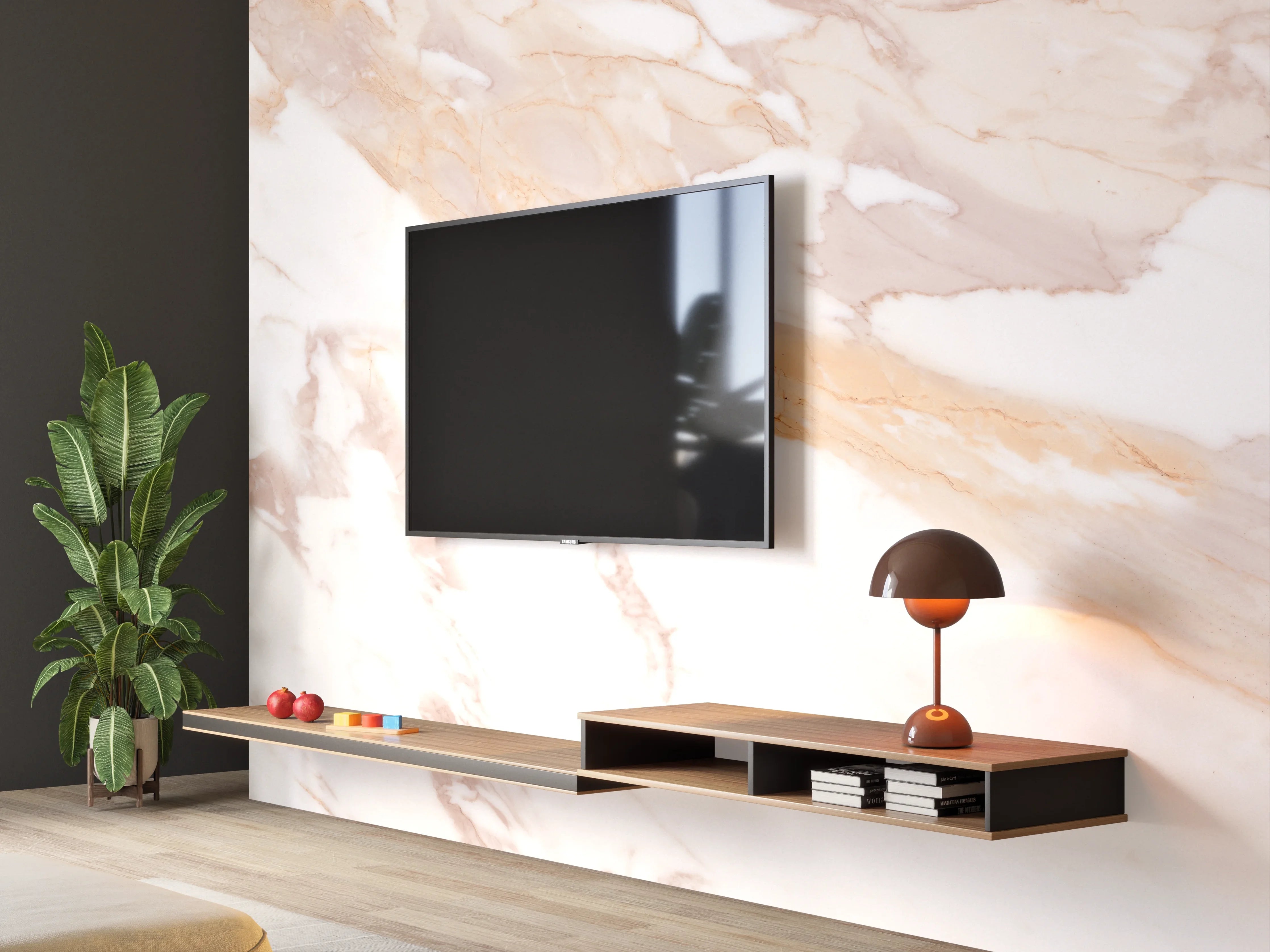 Wandverkleidung Wohnzimmer - Braun-beiger Marmor