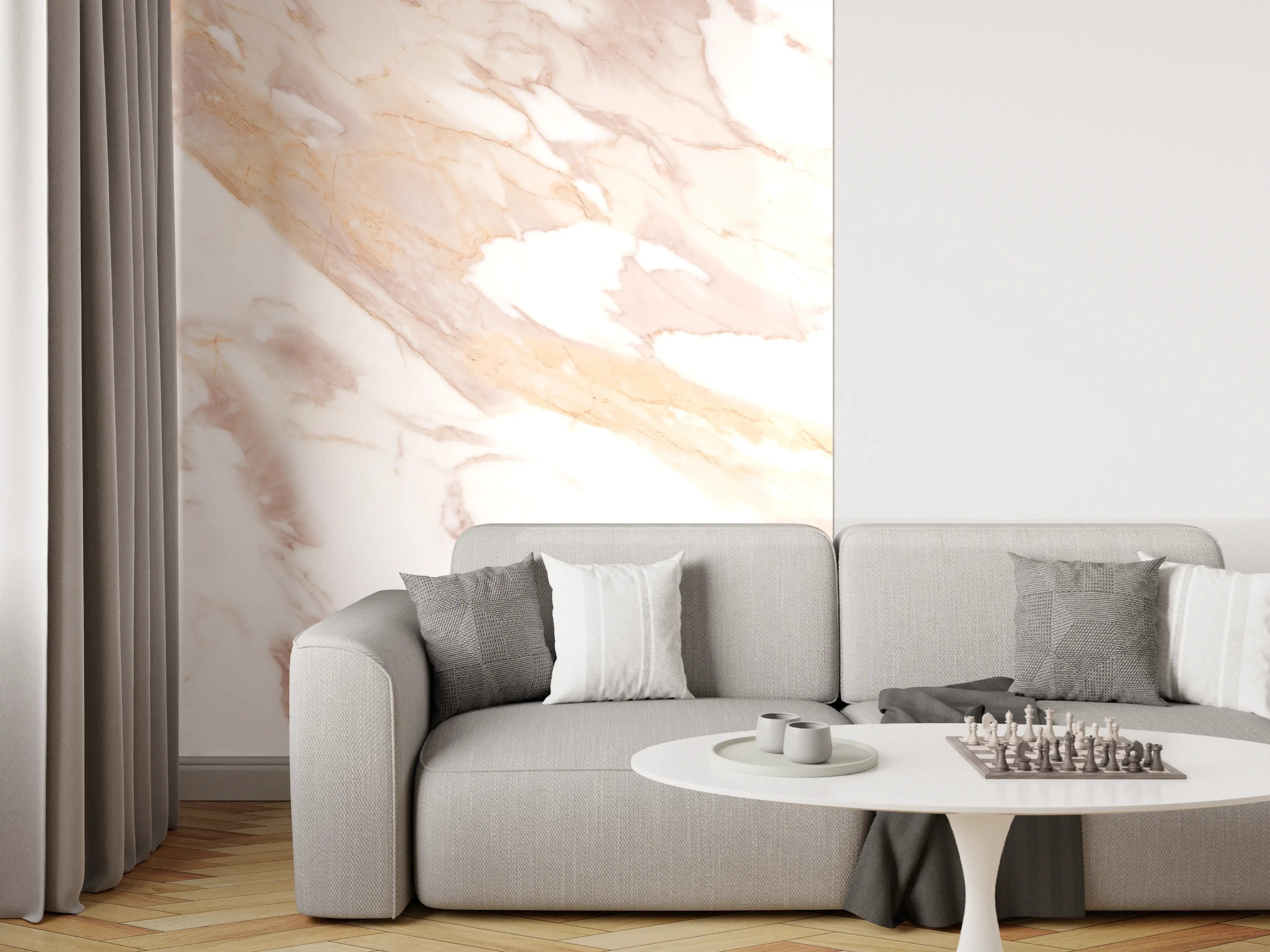Wandverkleidung Wohnzimmer - Braun-beiger Marmor