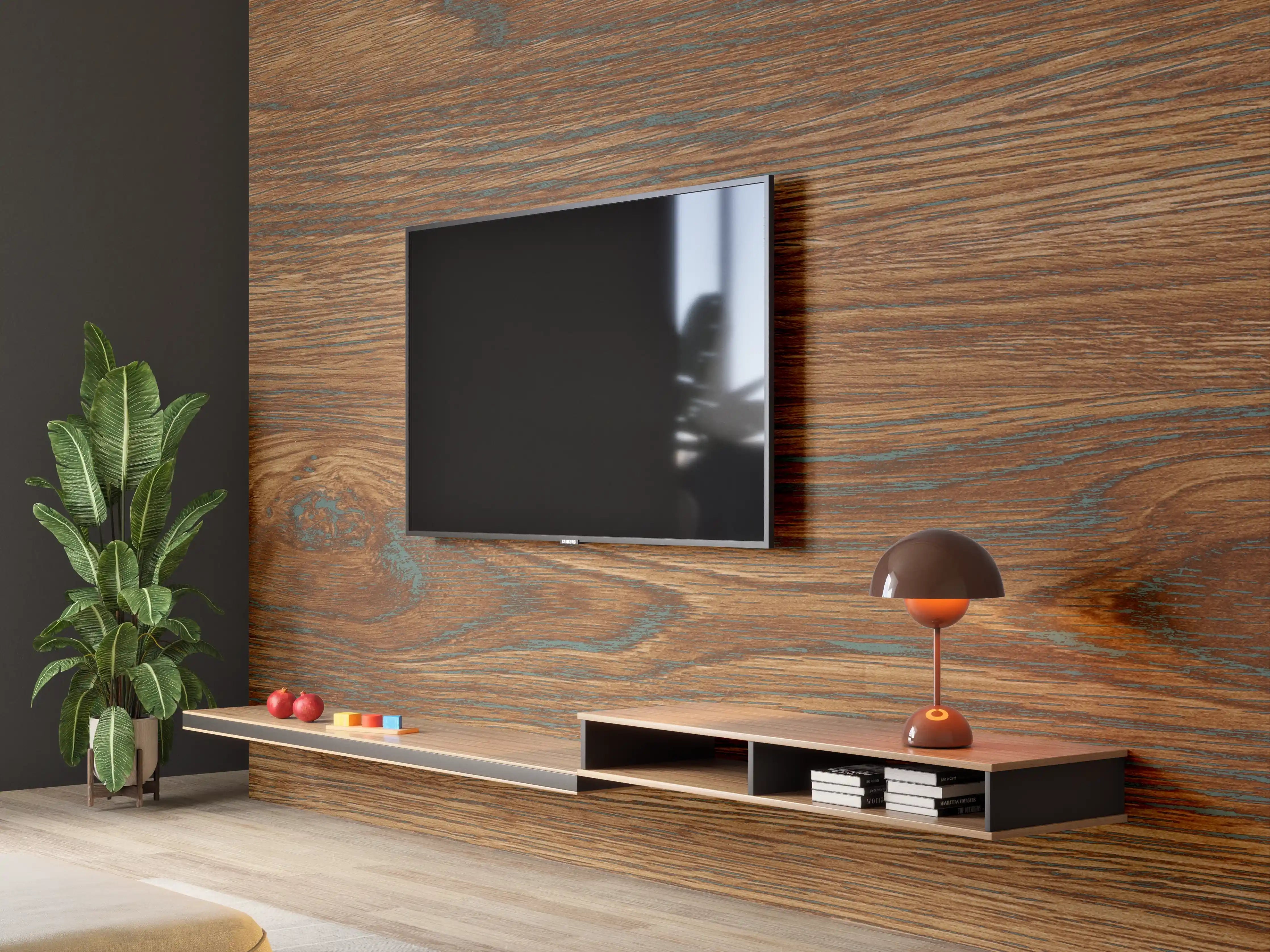 Wandverkleidung Wohnzimmer - Braune Holztextur mit Streifenmuster