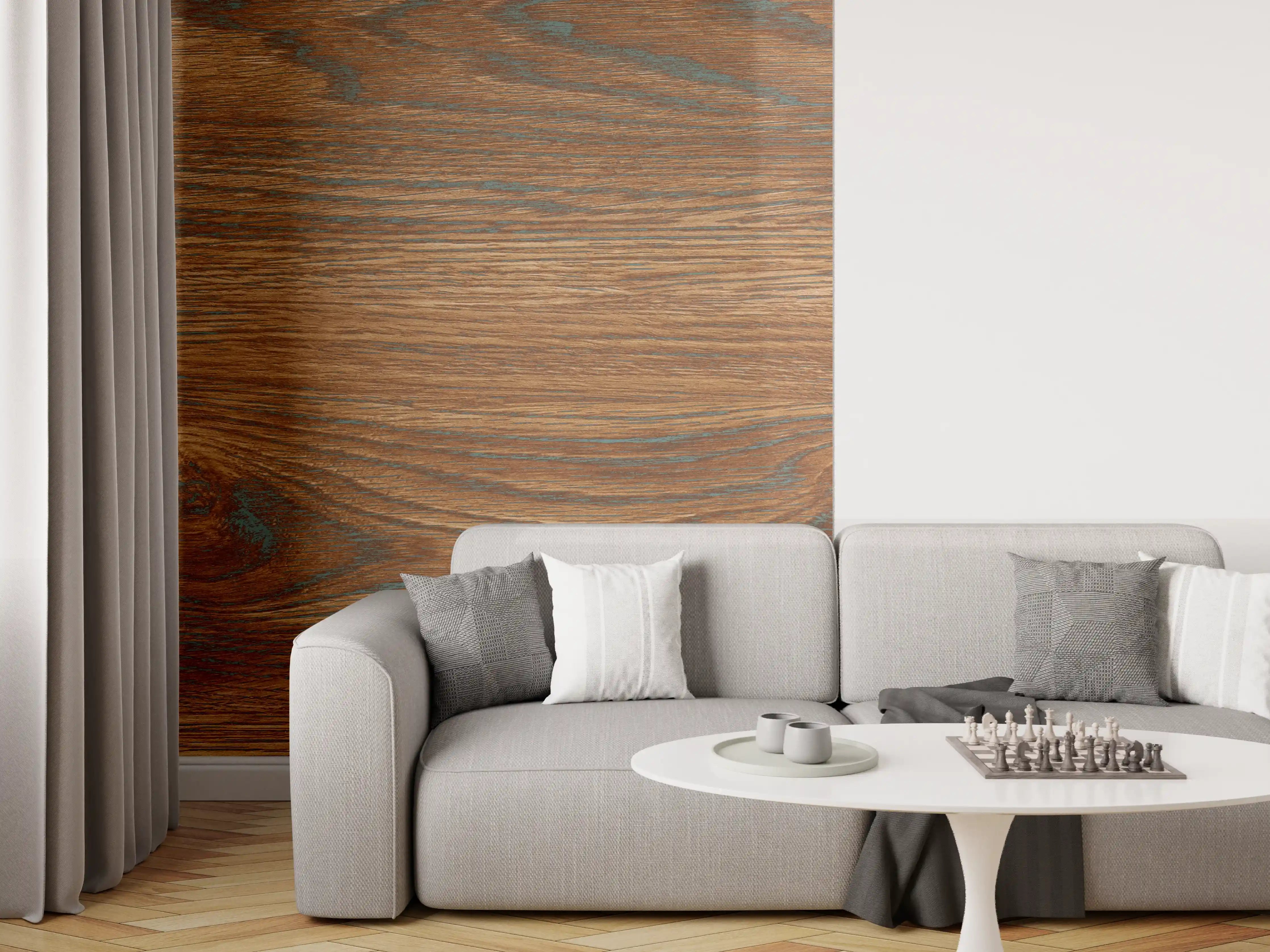 Wandverkleidung Wohnzimmer - Braune Holztextur mit Streifenmuster