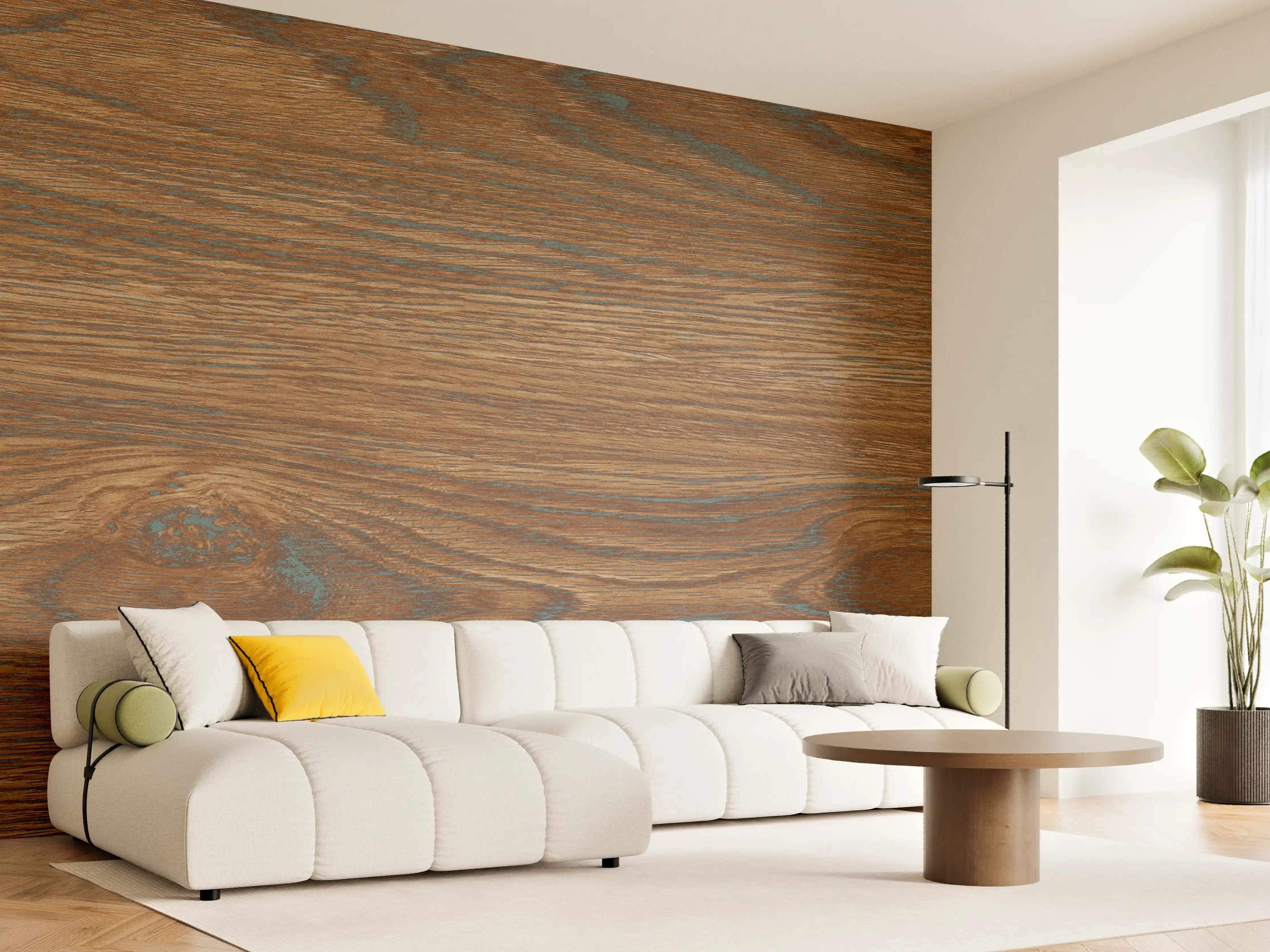 Wandverkleidung Wohnzimmer - Braune Holztextur mit Streifenmuster