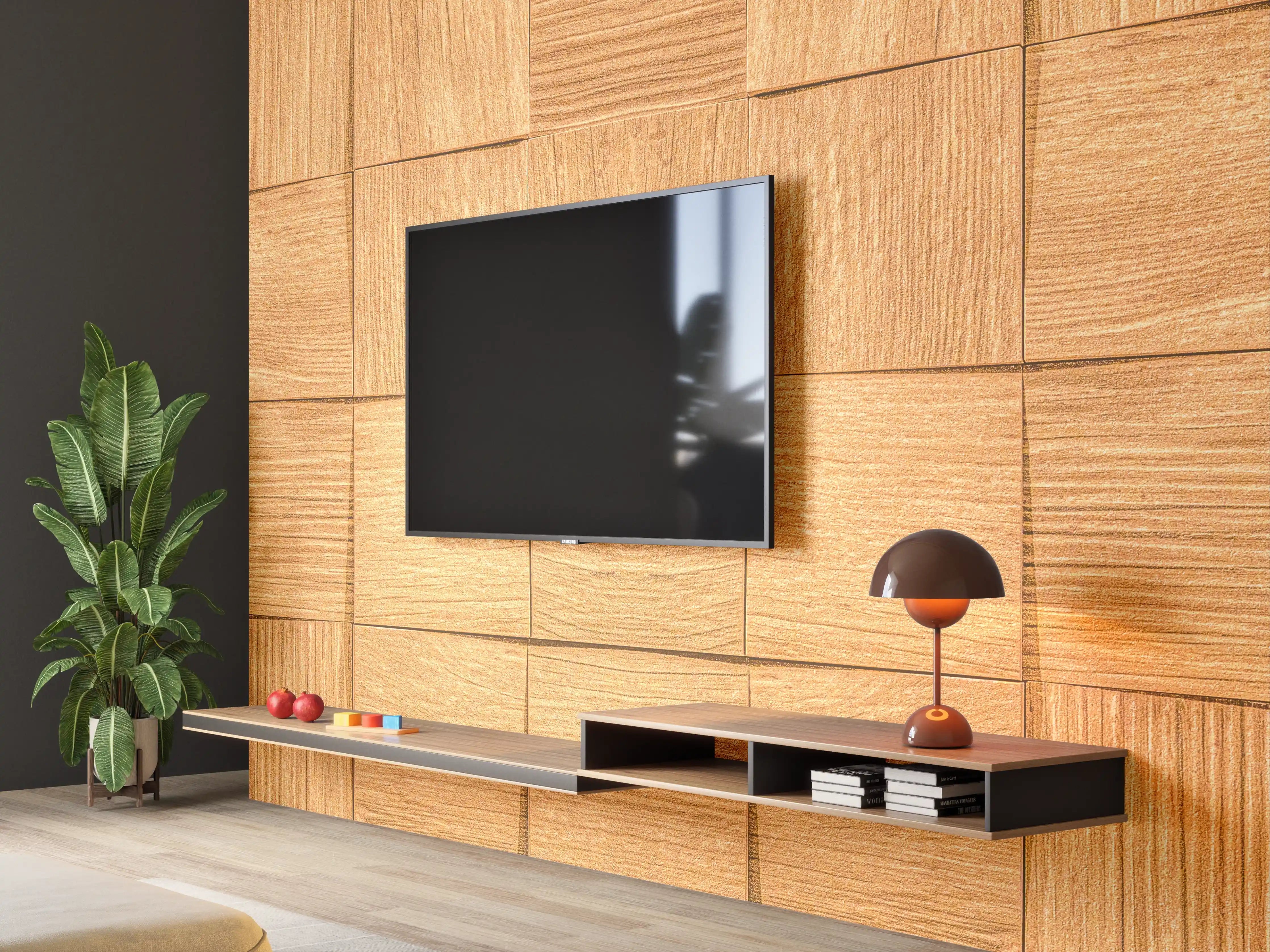 Wandverkleidung Wohnzimmer - Braune Holzwürfeltextur