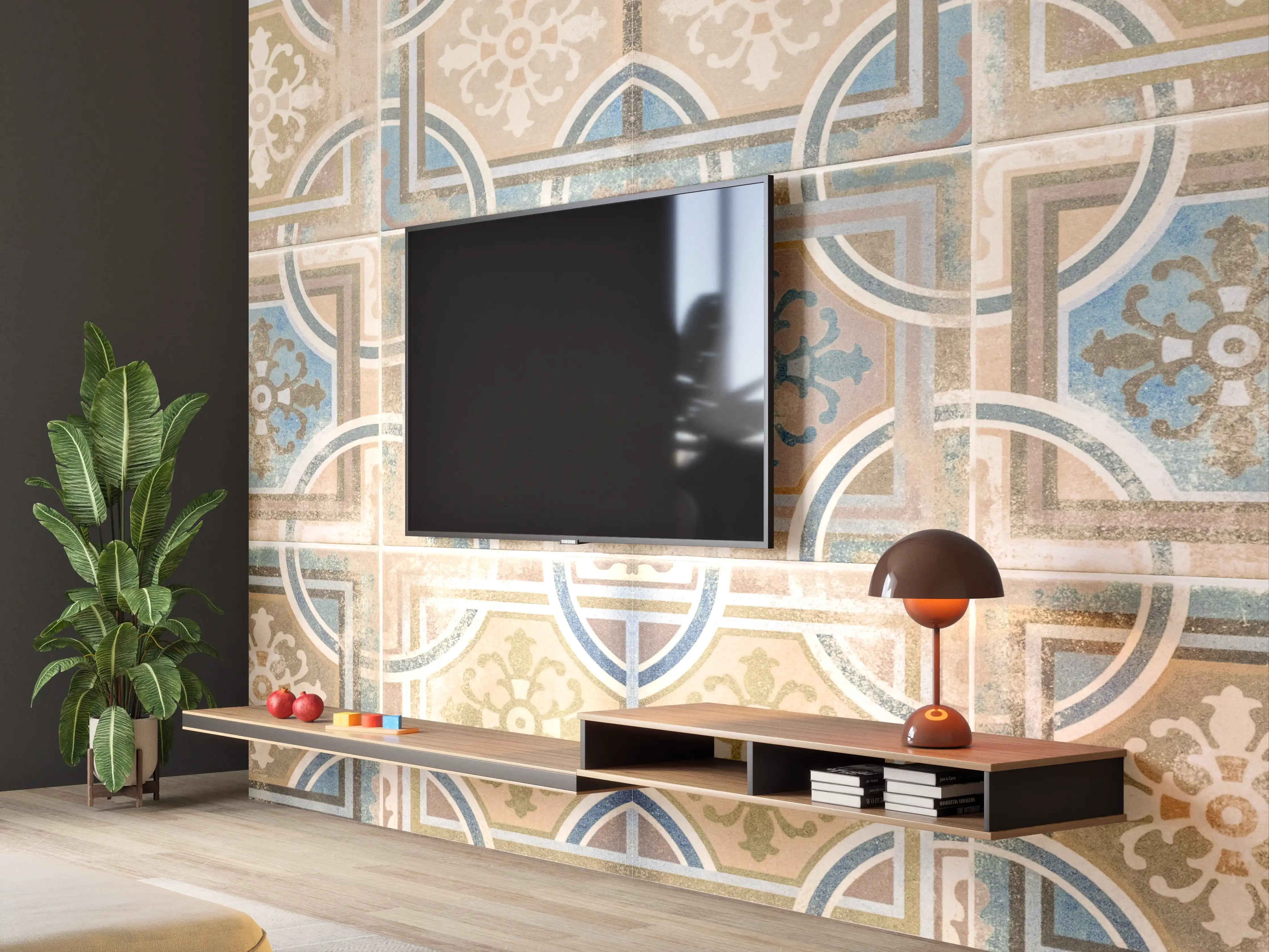 Wandverkleidung Wohnzimmer - Braune Keramik Fliesen