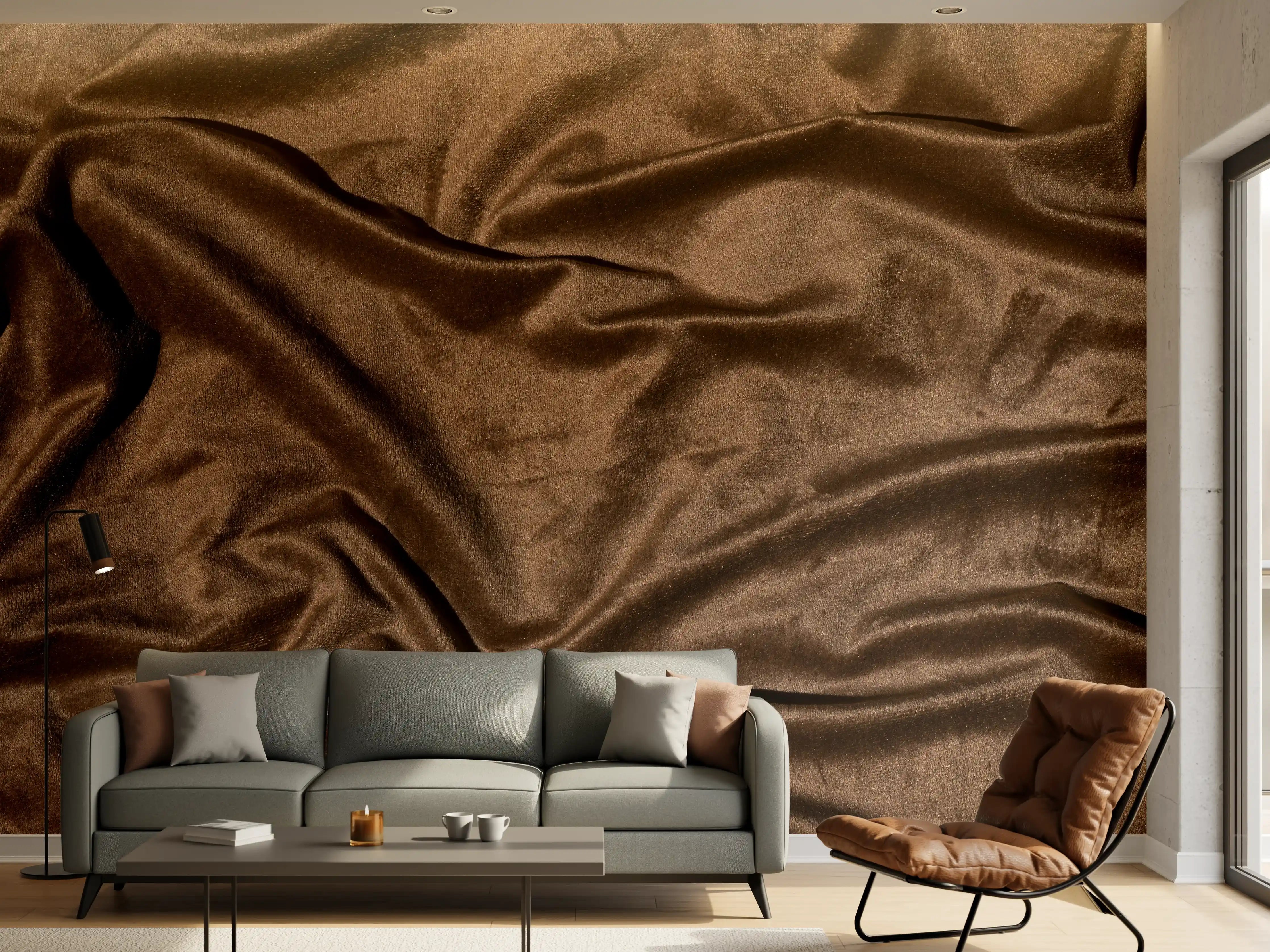 Wandverkleidung Wohnzimmer - Braune Satin Seide