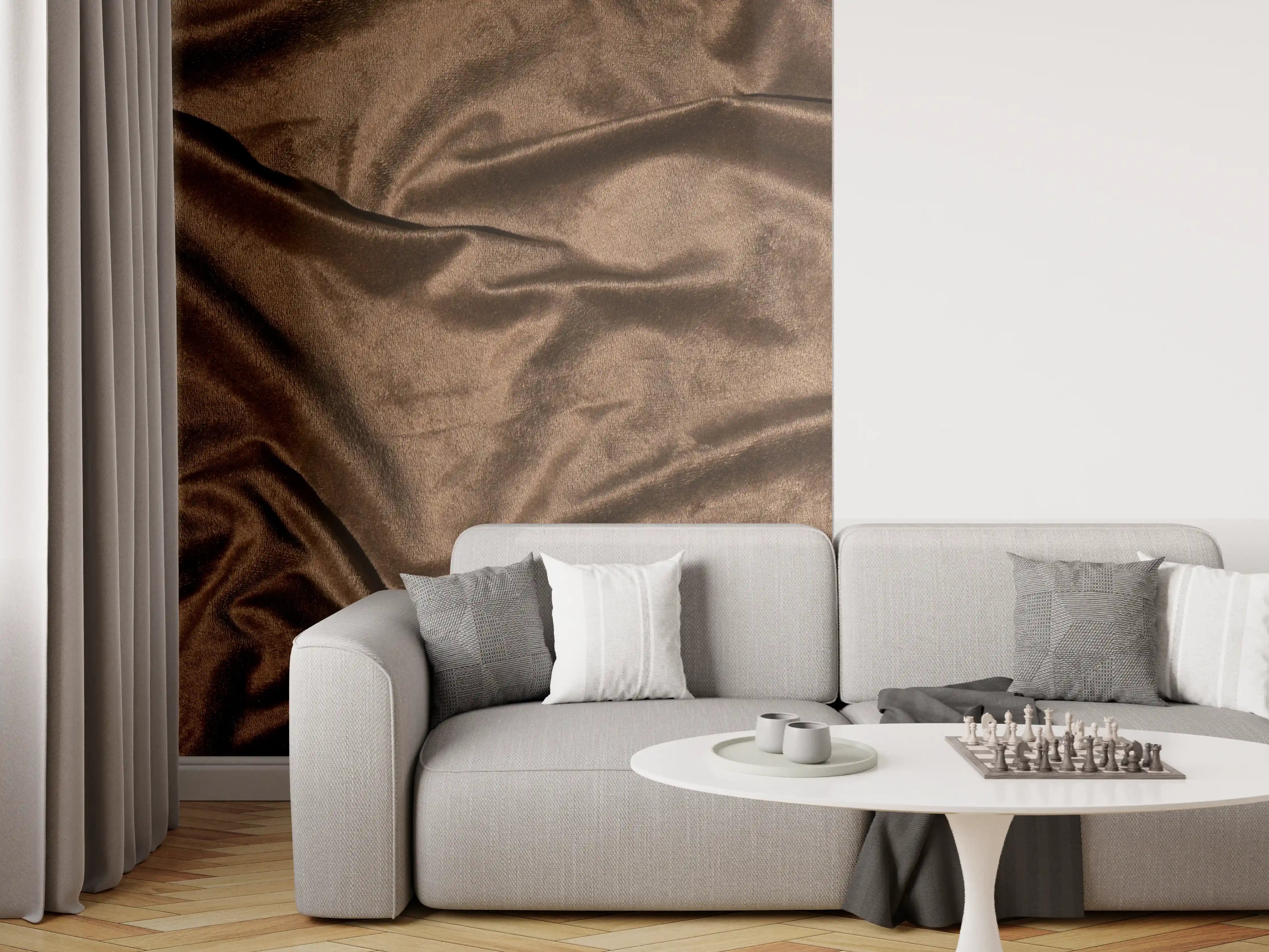 Wandverkleidung Wohnzimmer - Braune Satin Seide