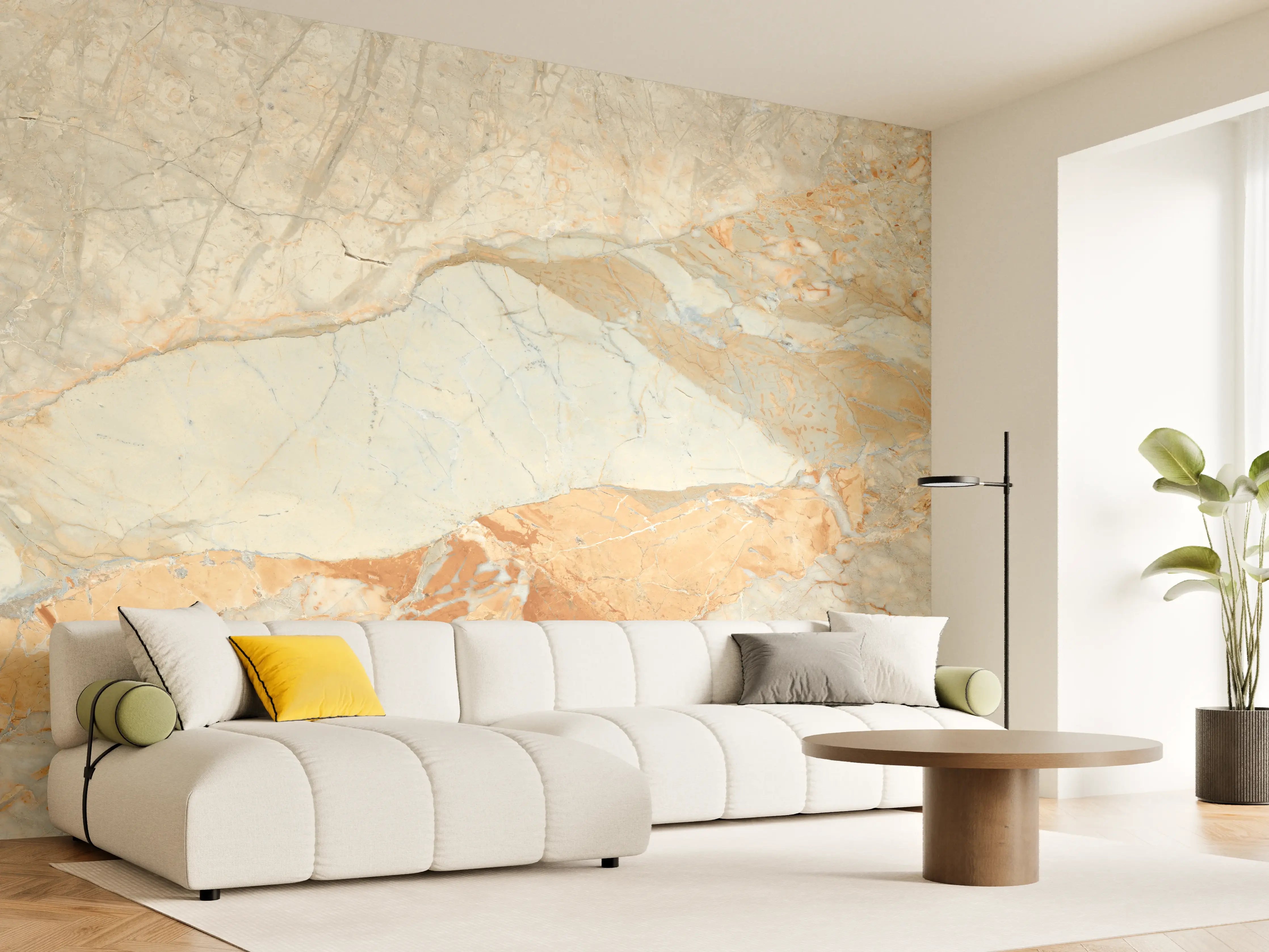 Wandverkleidung Wohnzimmer - Brauner Marmor mit Adern