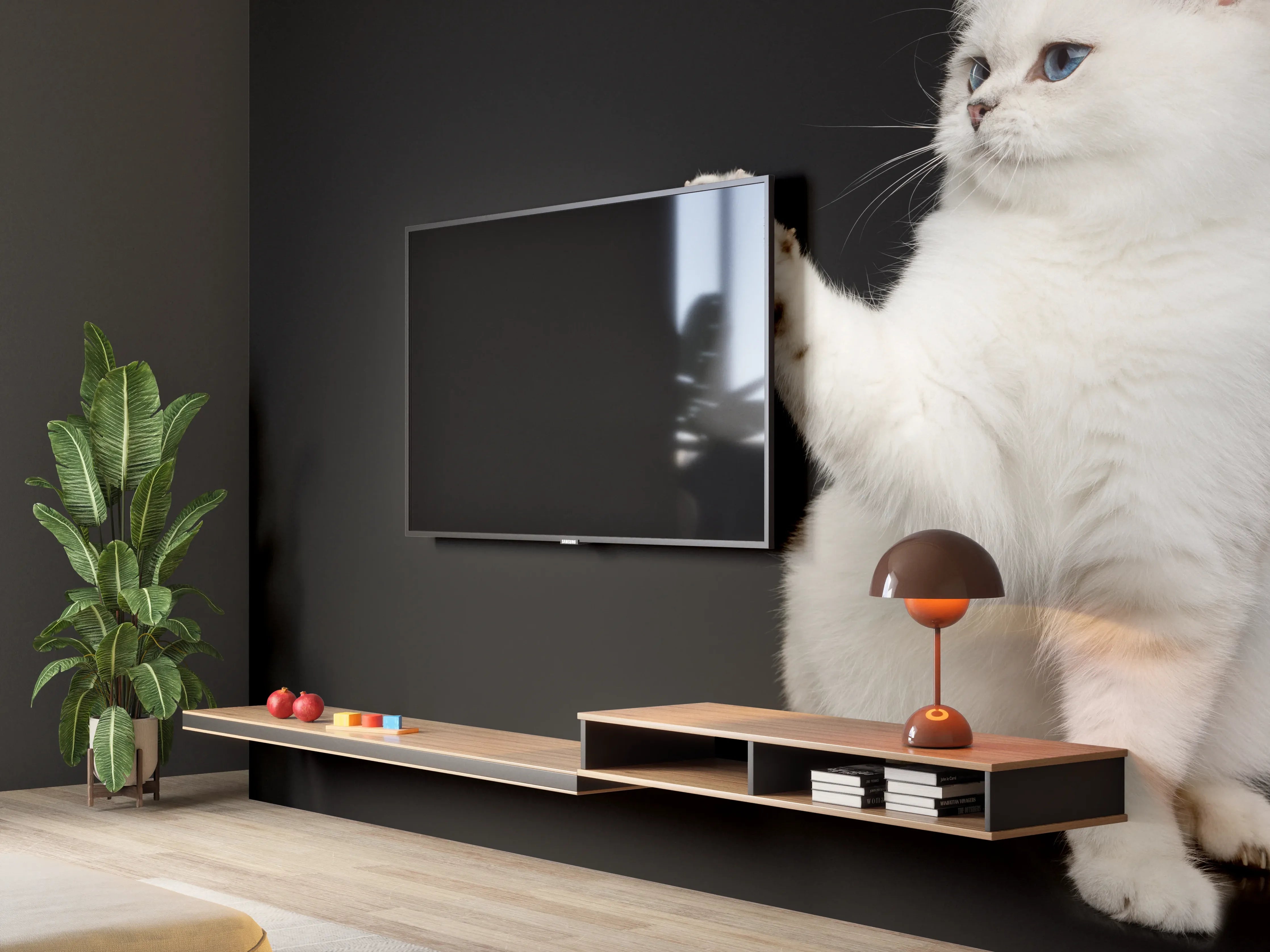 Wandverkleidung Wohnzimmer - British weiße Katze