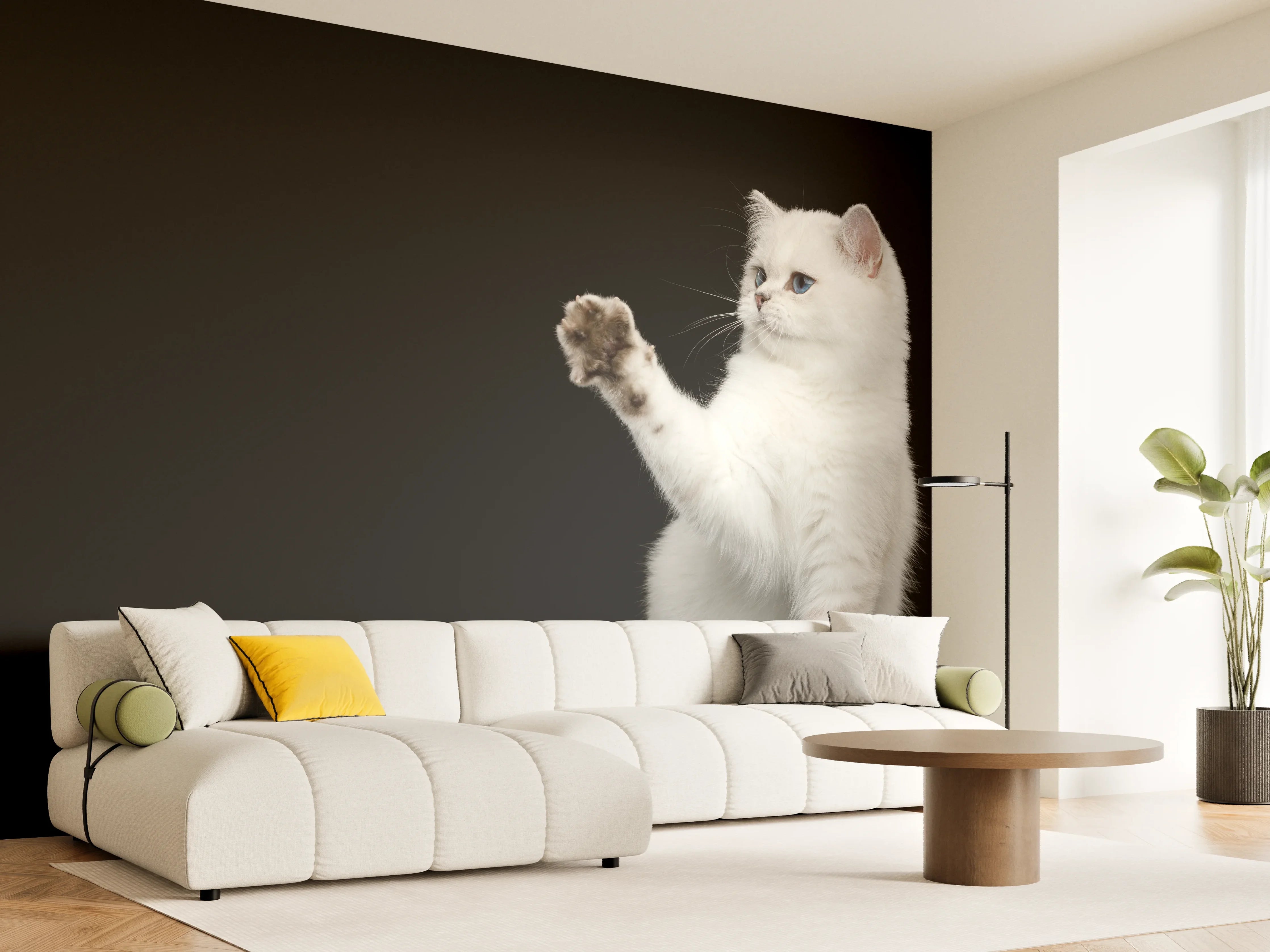 Wandverkleidung Wohnzimmer - British weiße Katze