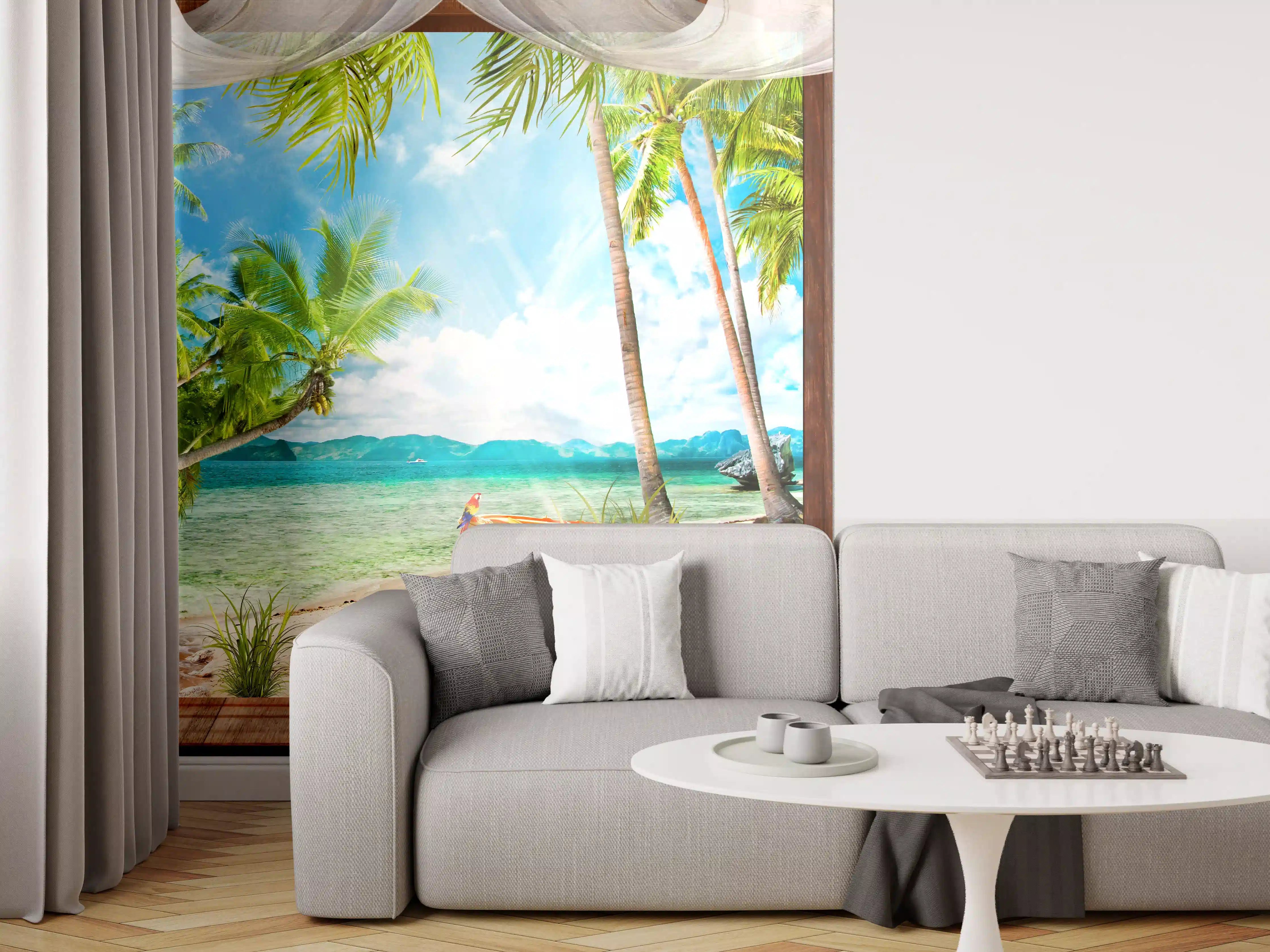 Wandverkleidung Wohnzimmer - Bungalow mit Blick aufs Meer