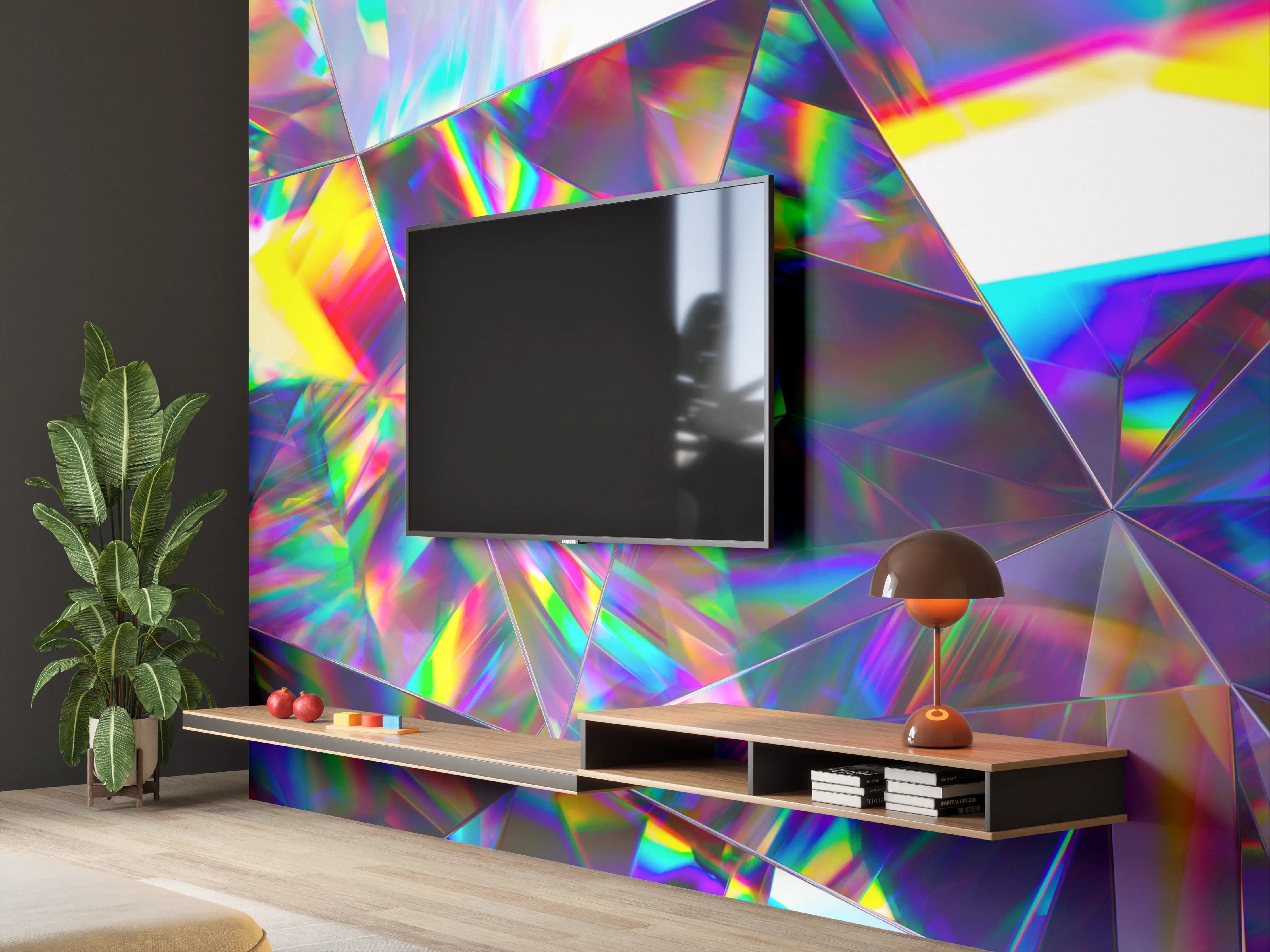 Wandverkleidung Wohnzimmer - Bunt schimmernder Kristallmix