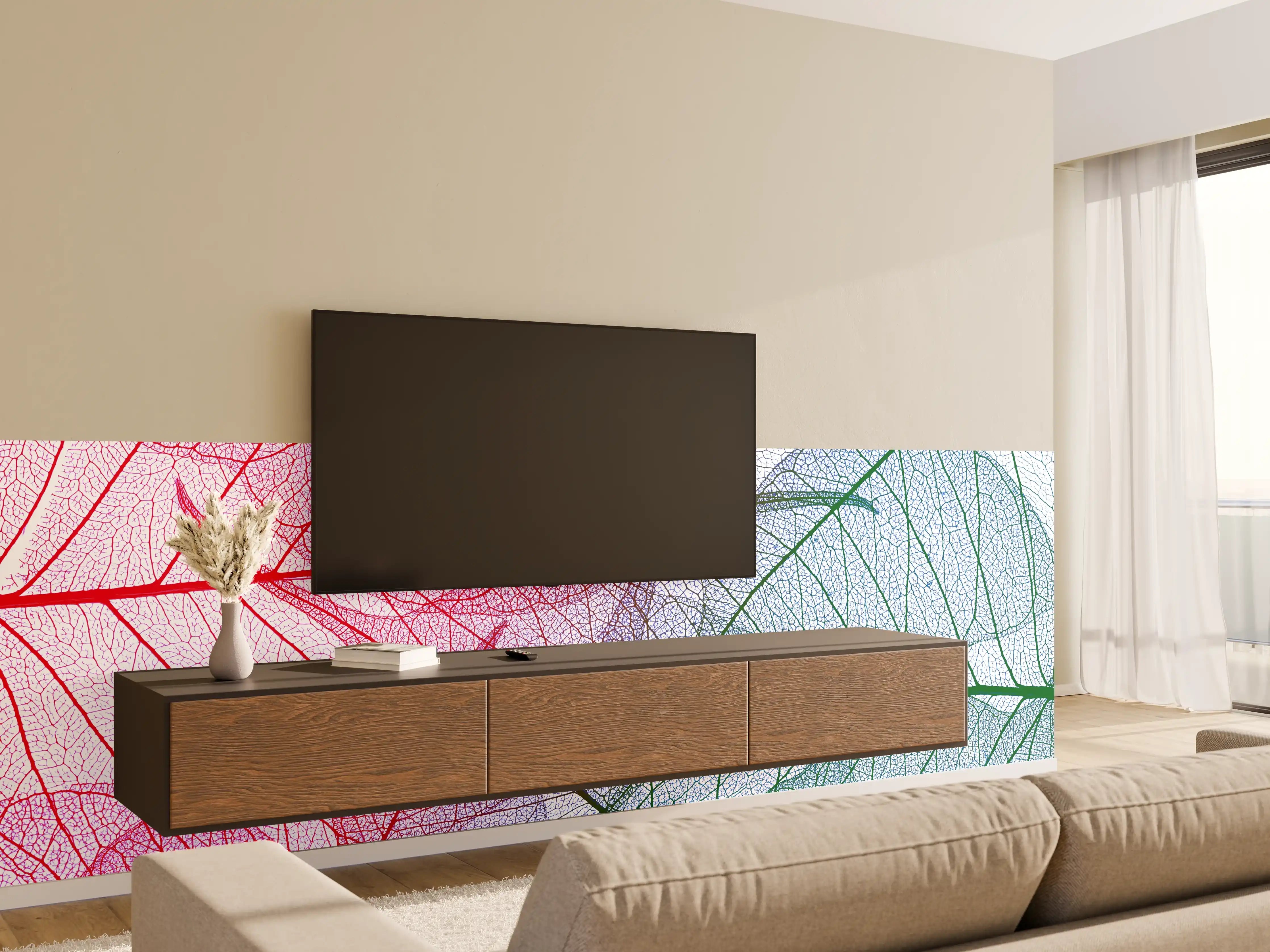 Wandverkleidung Wohnzimmer - Bunte Blätter in zarten Farben