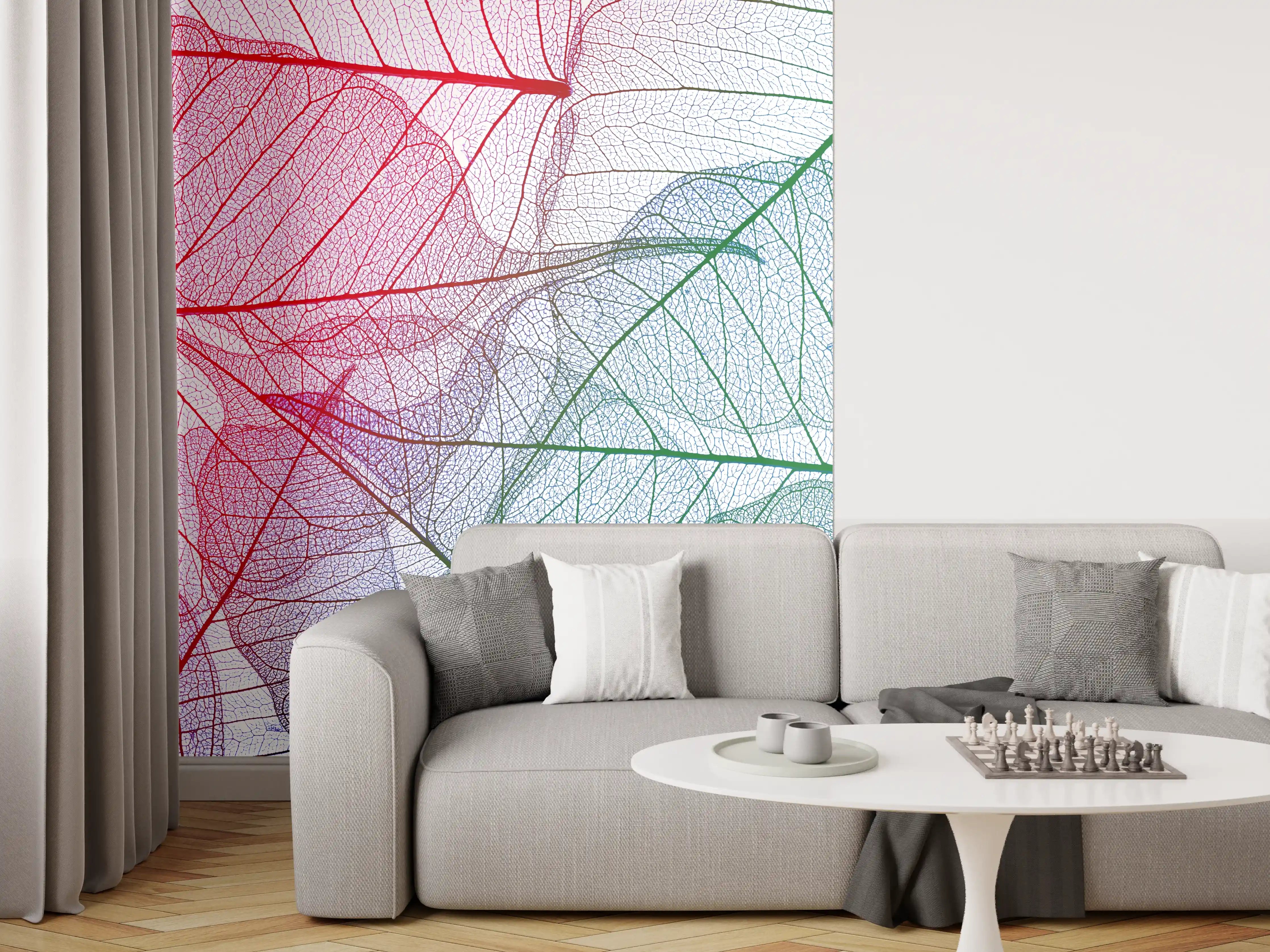 Wandverkleidung Wohnzimmer - Bunte Blätter in zarten Farben
