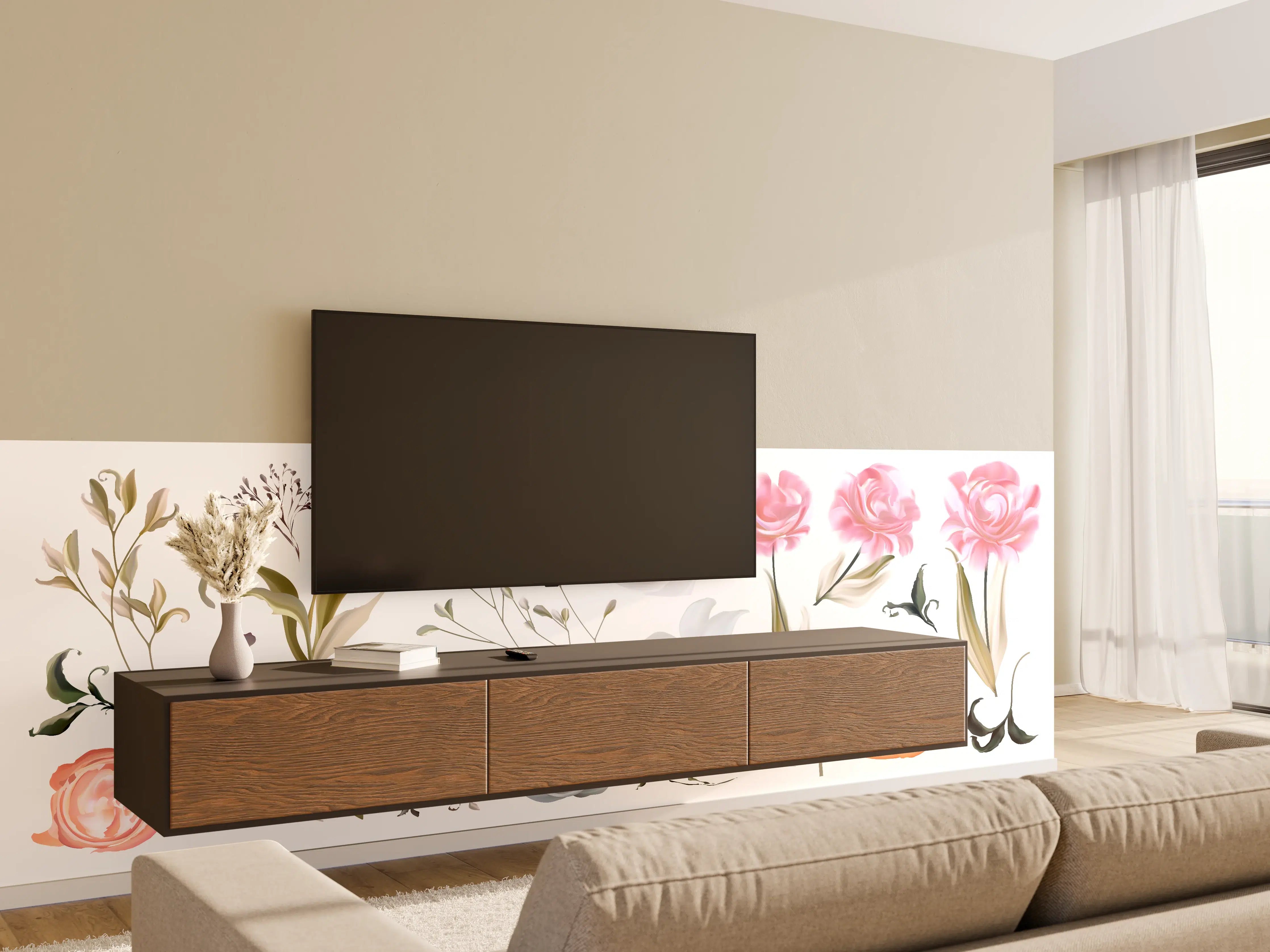 Wandverkleidung Wohnzimmer - Bunte Blumenillustrationen Set