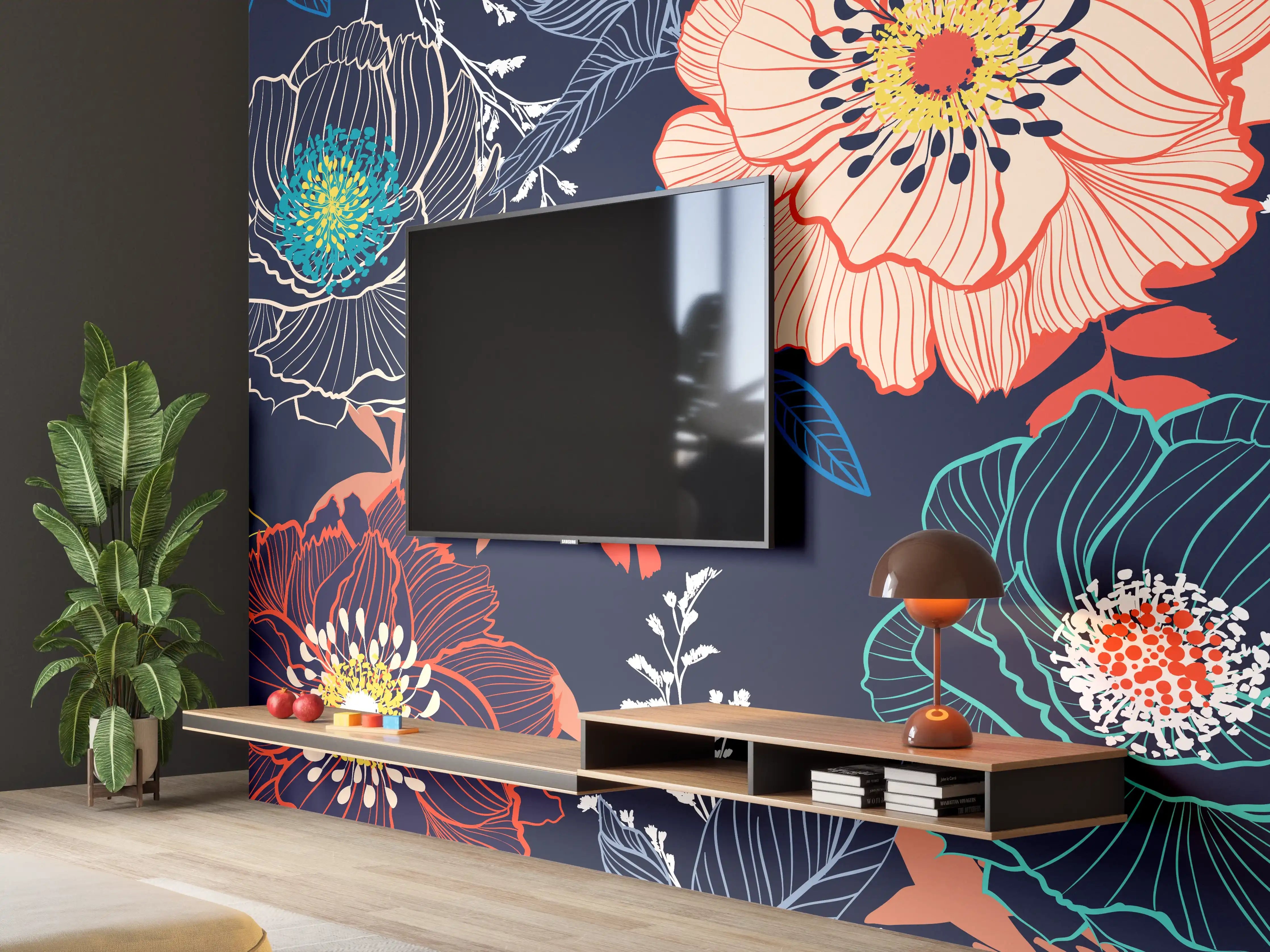 Wandverkleidung Wohnzimmer - Bunte Blumenkunst