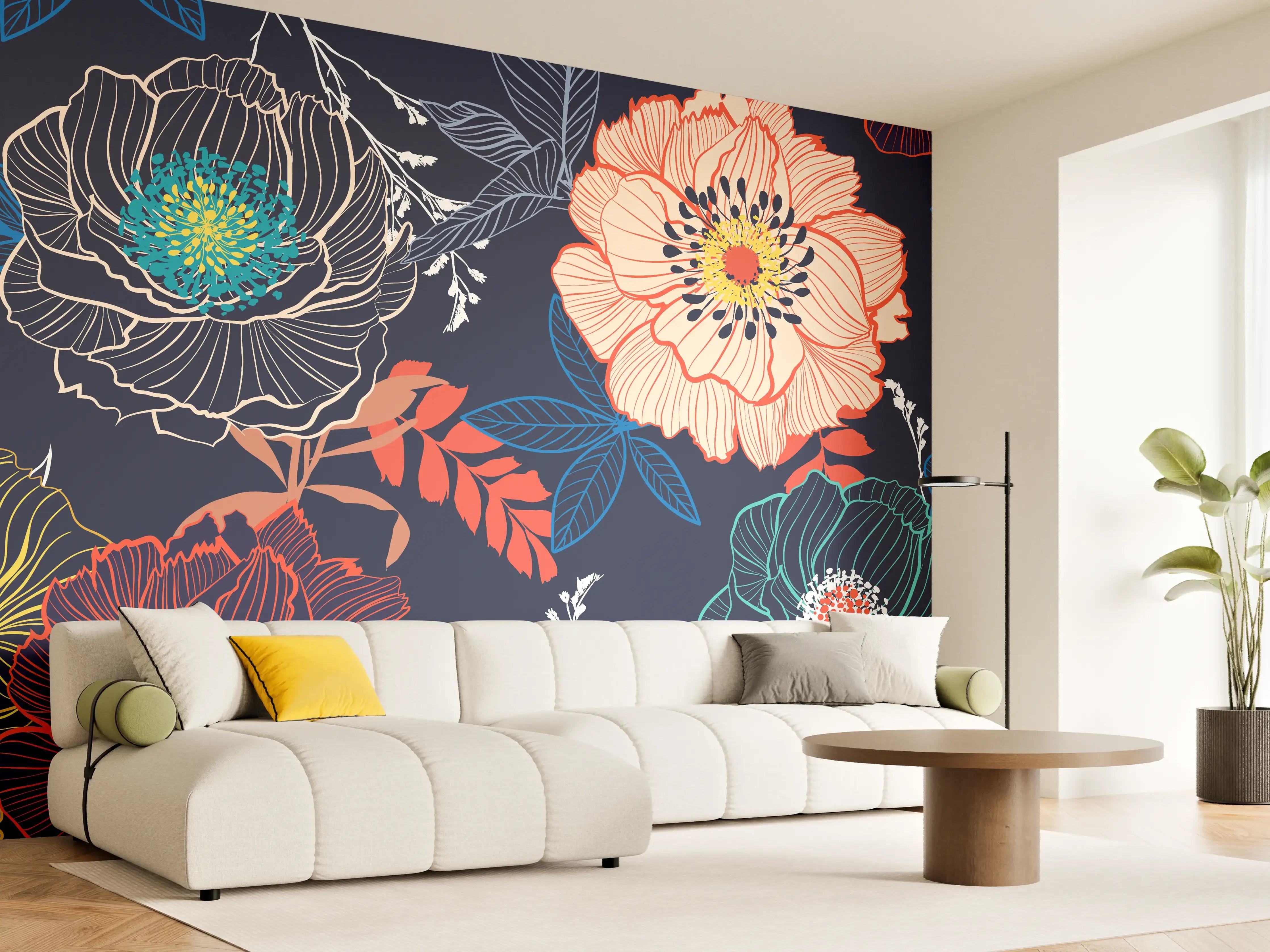 Wandverkleidung Wohnzimmer - Bunte Blumenkunst