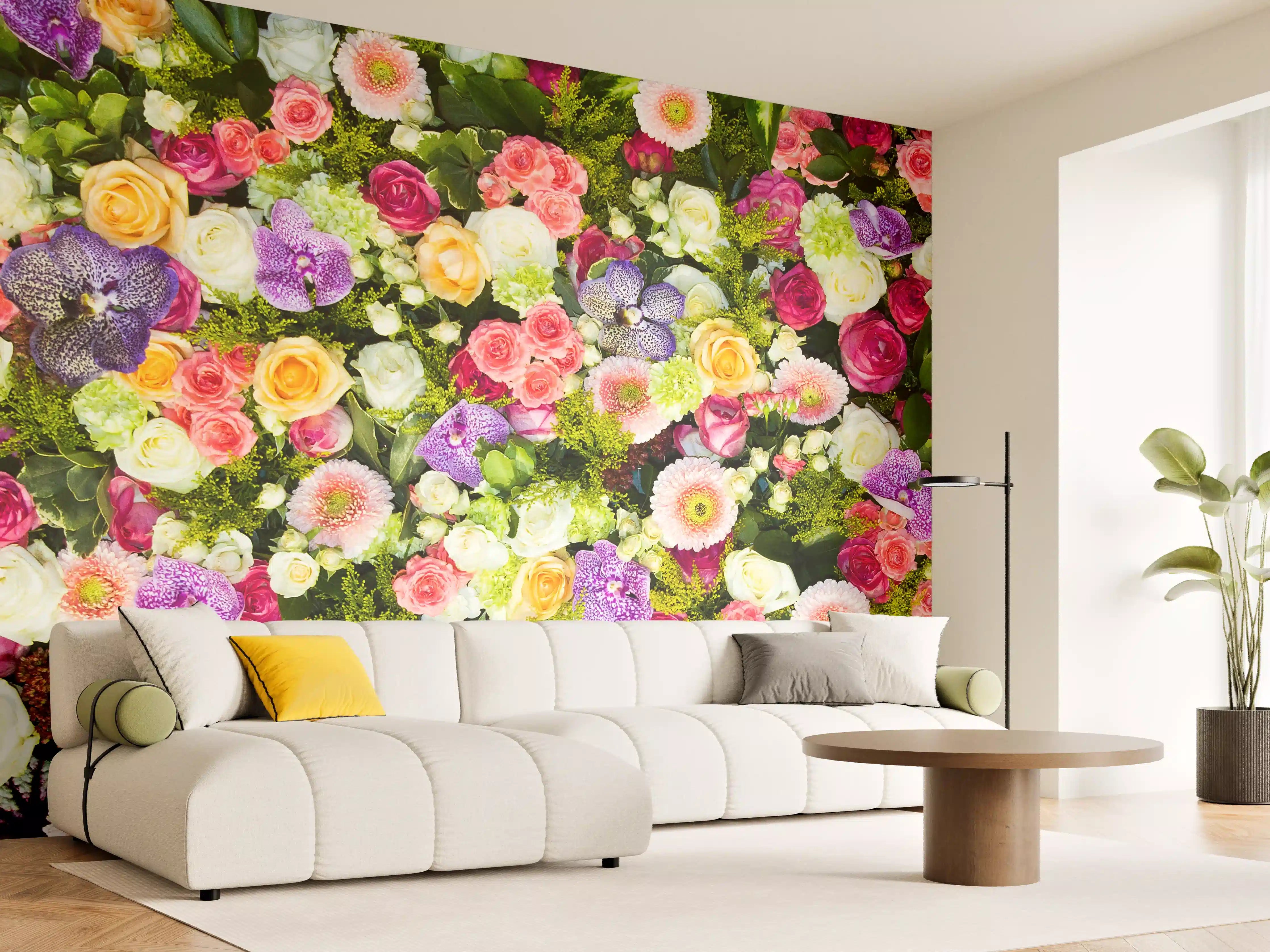 Wandverkleidung Wohnzimmer - Bunte Blumenpracht voller Frische