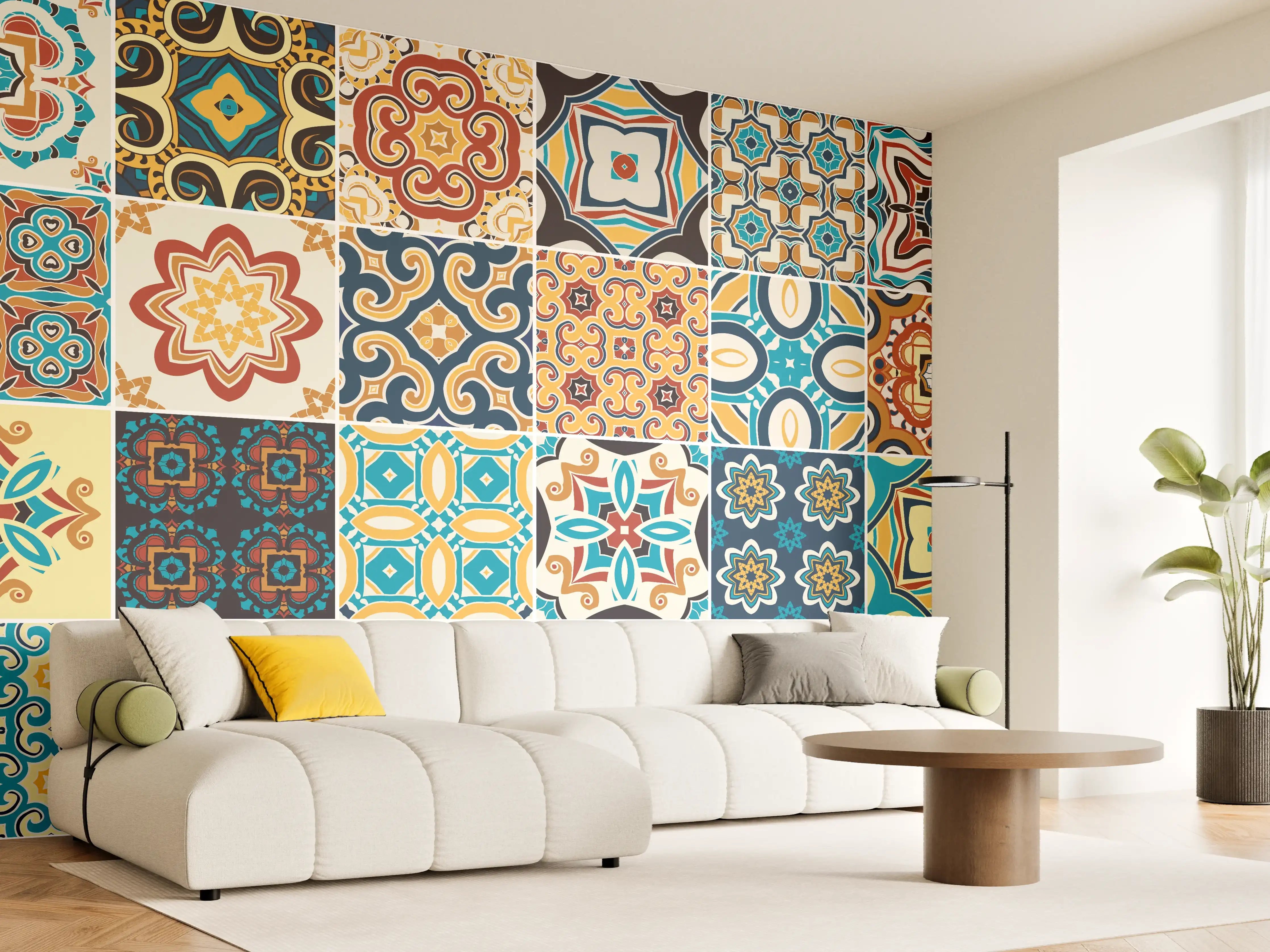 Wandverkleidung Wohnzimmer - Bunte Fliesen Mosaik Designs