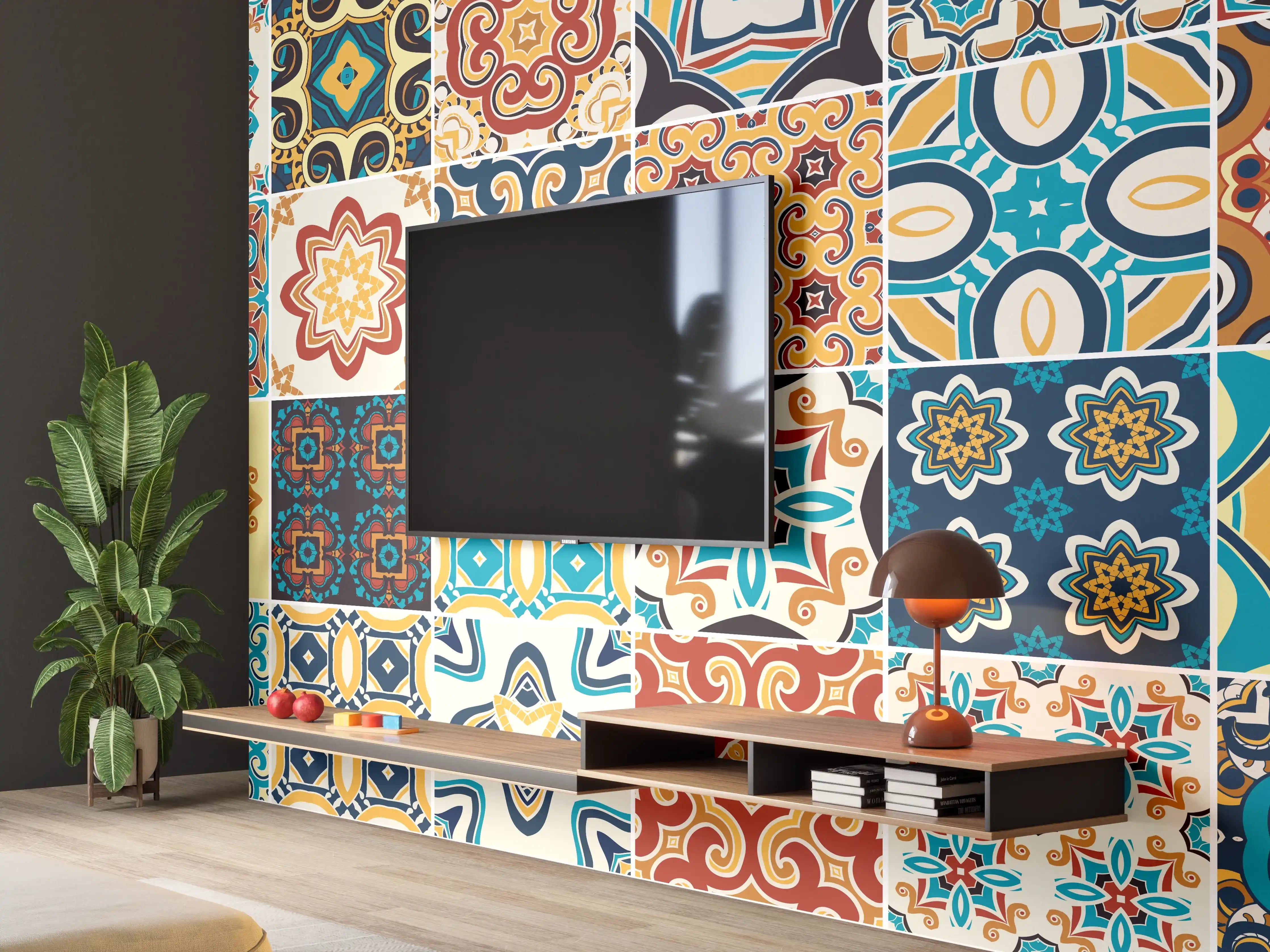 Wandverkleidung Wohnzimmer - Bunte Fliesenmosaik-Muster