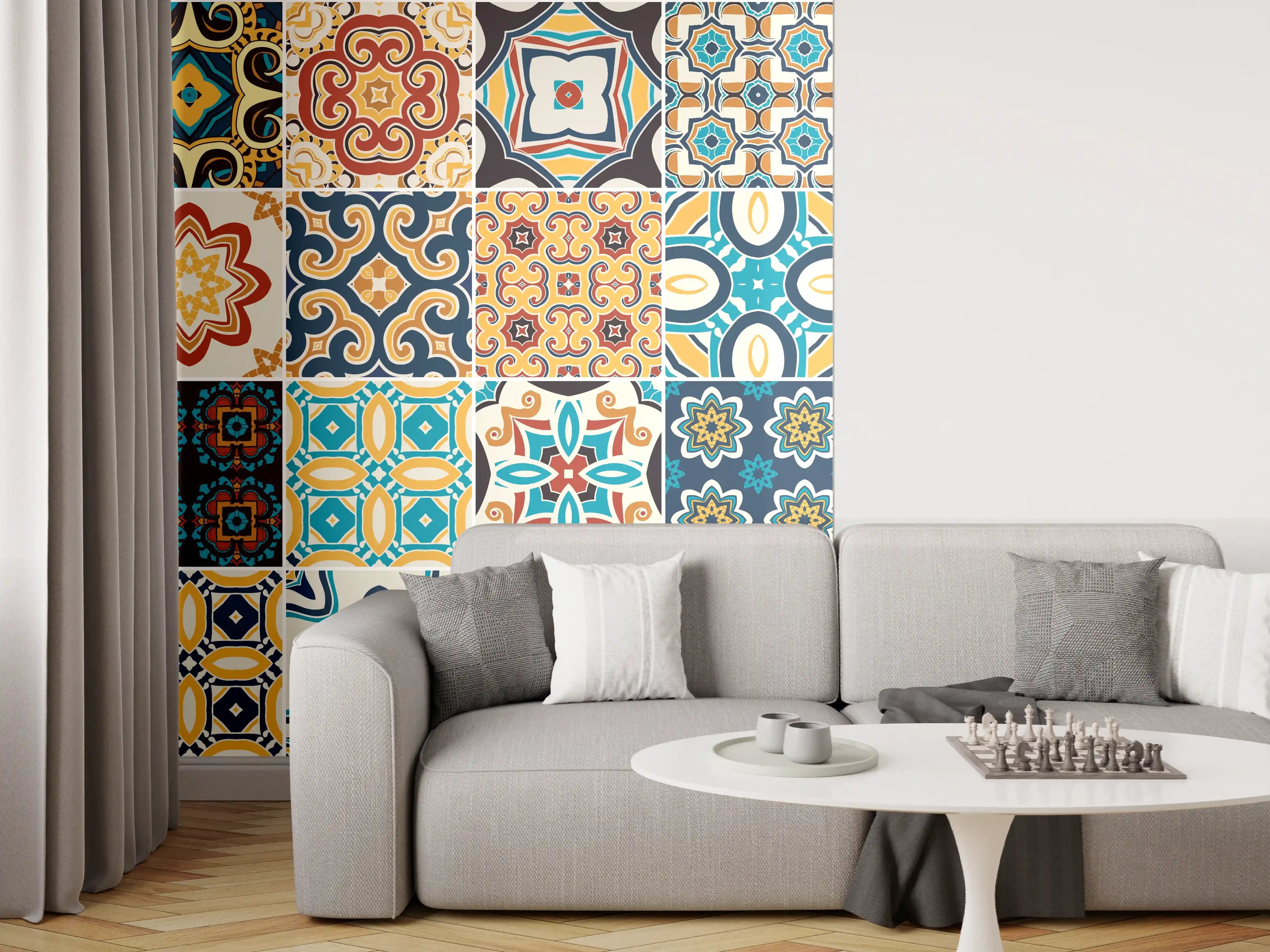 Wandverkleidung Wohnzimmer - Bunte Fliesenmosaik-Muster