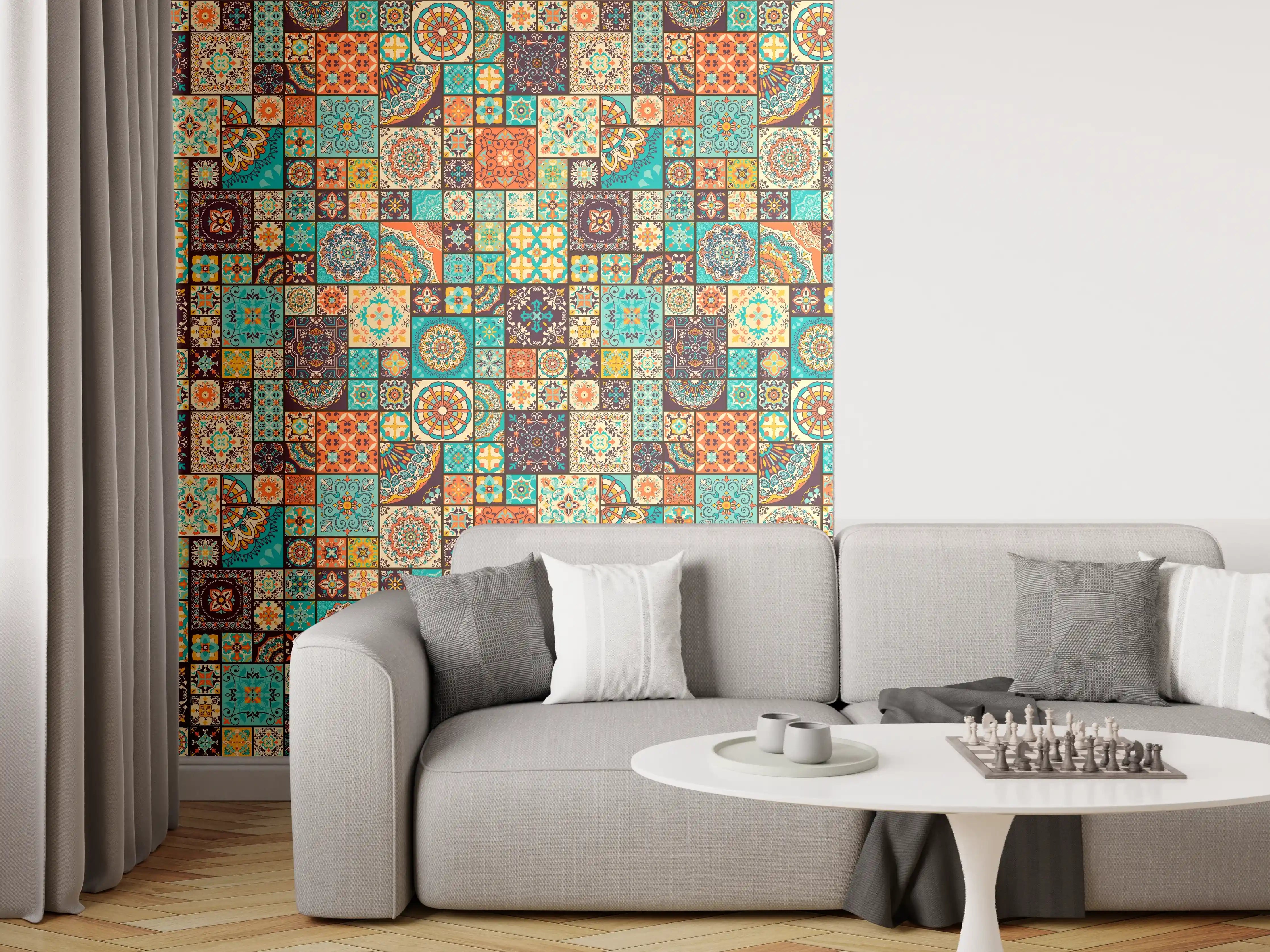 Wandverkleidung Wohnzimmer - Bunte Fliesenmuster - Mediterranes Design