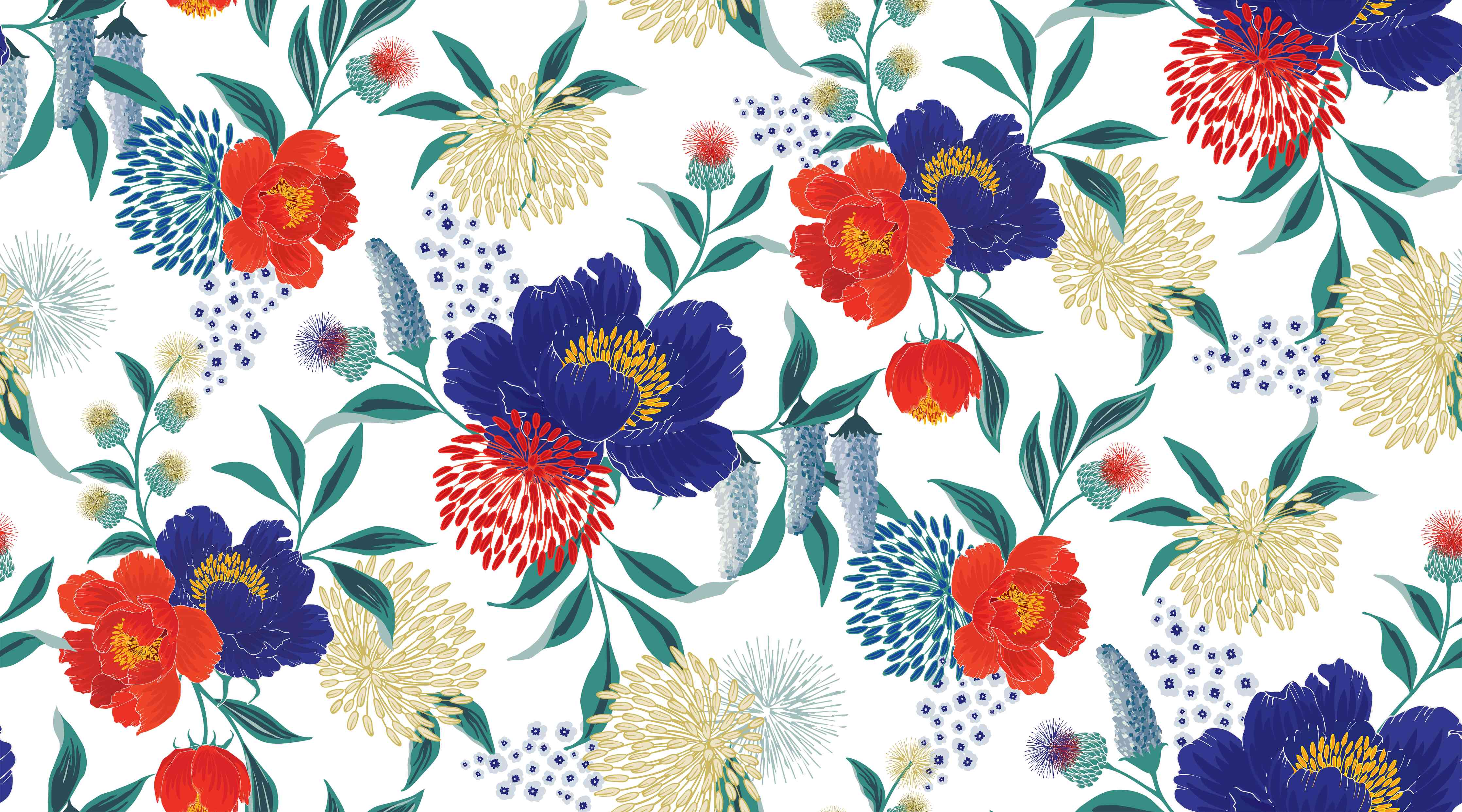Wandverkleidung Wohnzimmer-Bunte Florale Muster Tapete