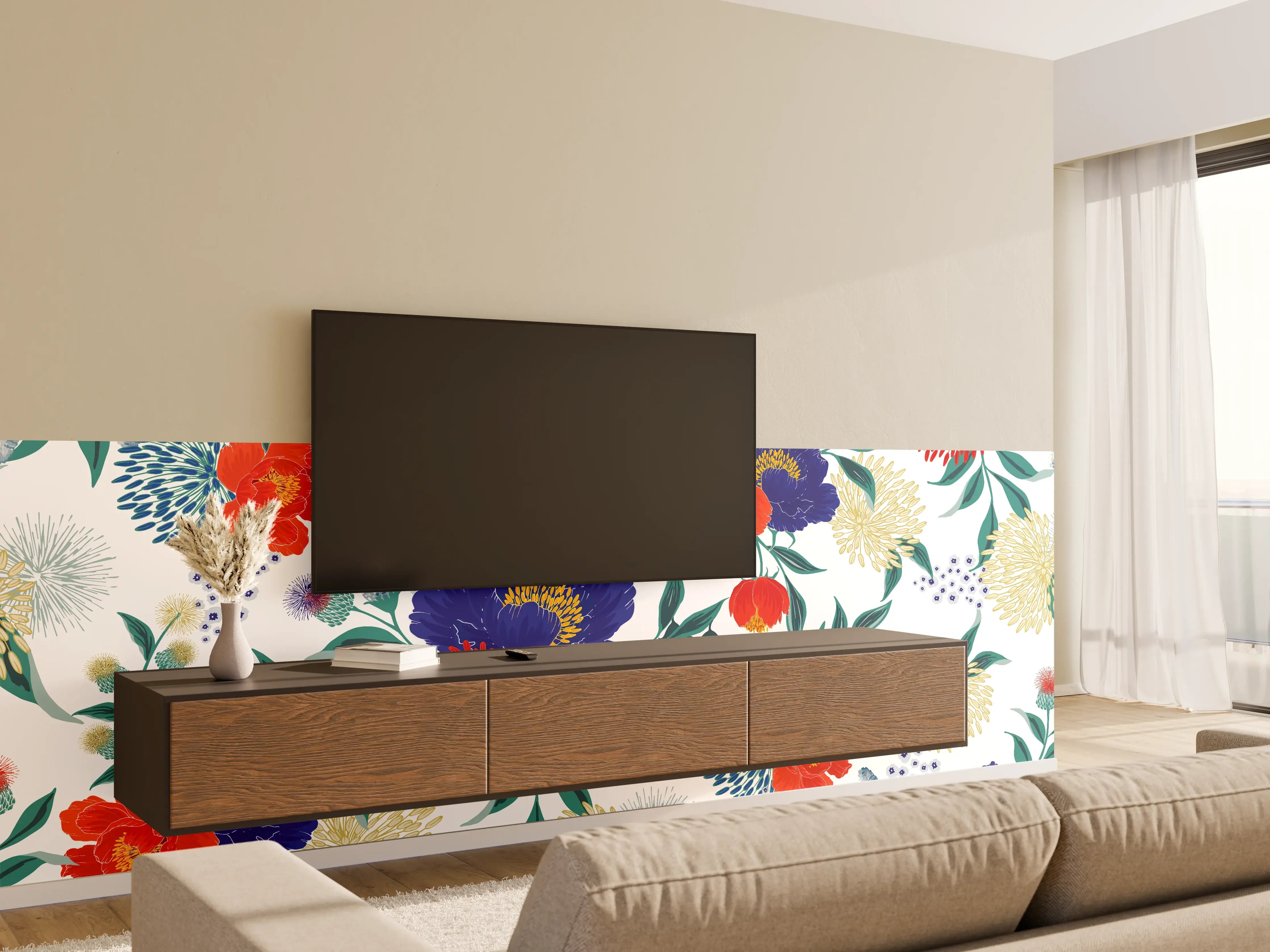 Wandverkleidung Wohnzimmer - Bunte Florale Muster Tapete