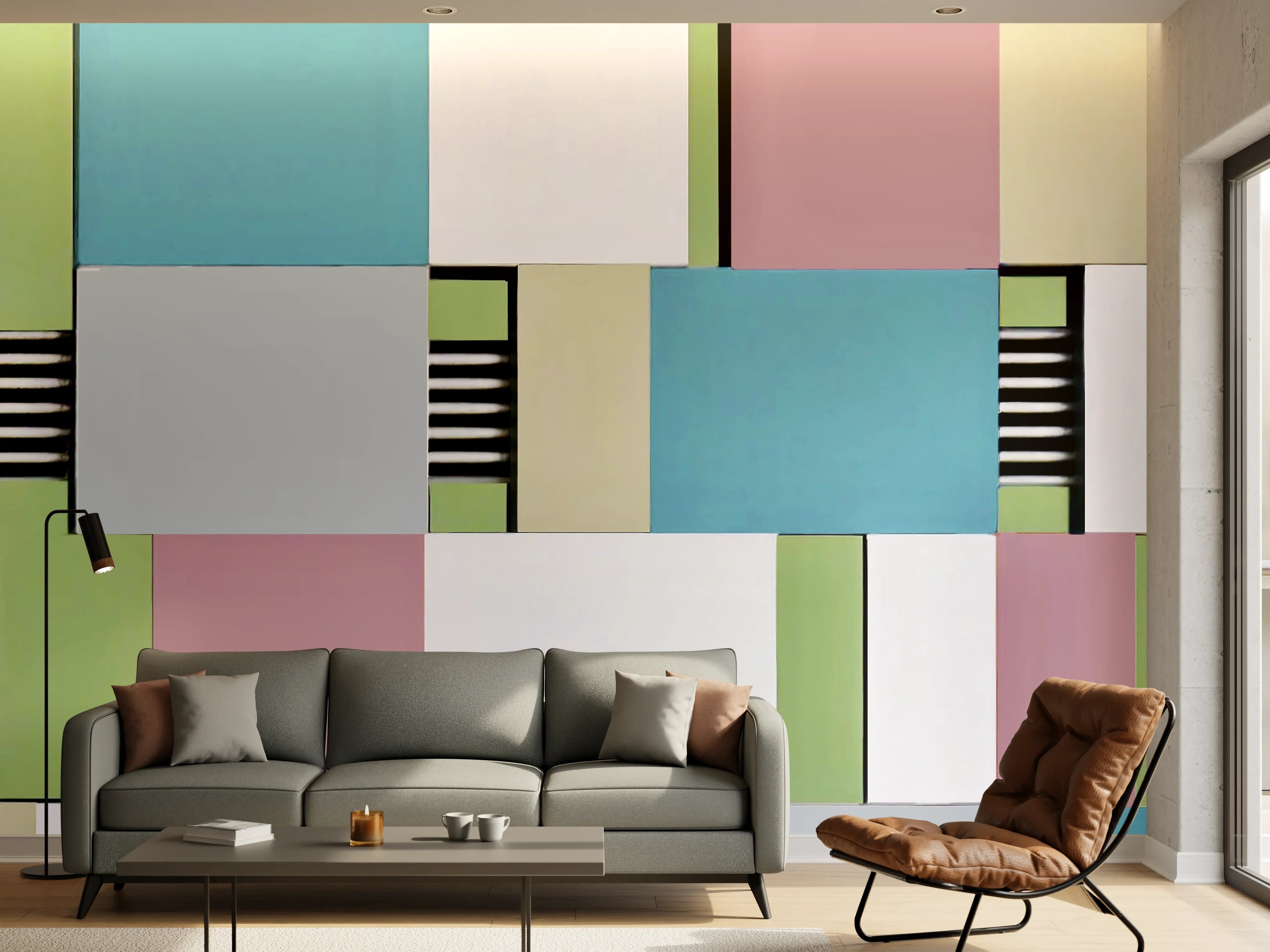 Wandverkleidung Wohnzimmer - Bunte Geometrische Fassadenkunst