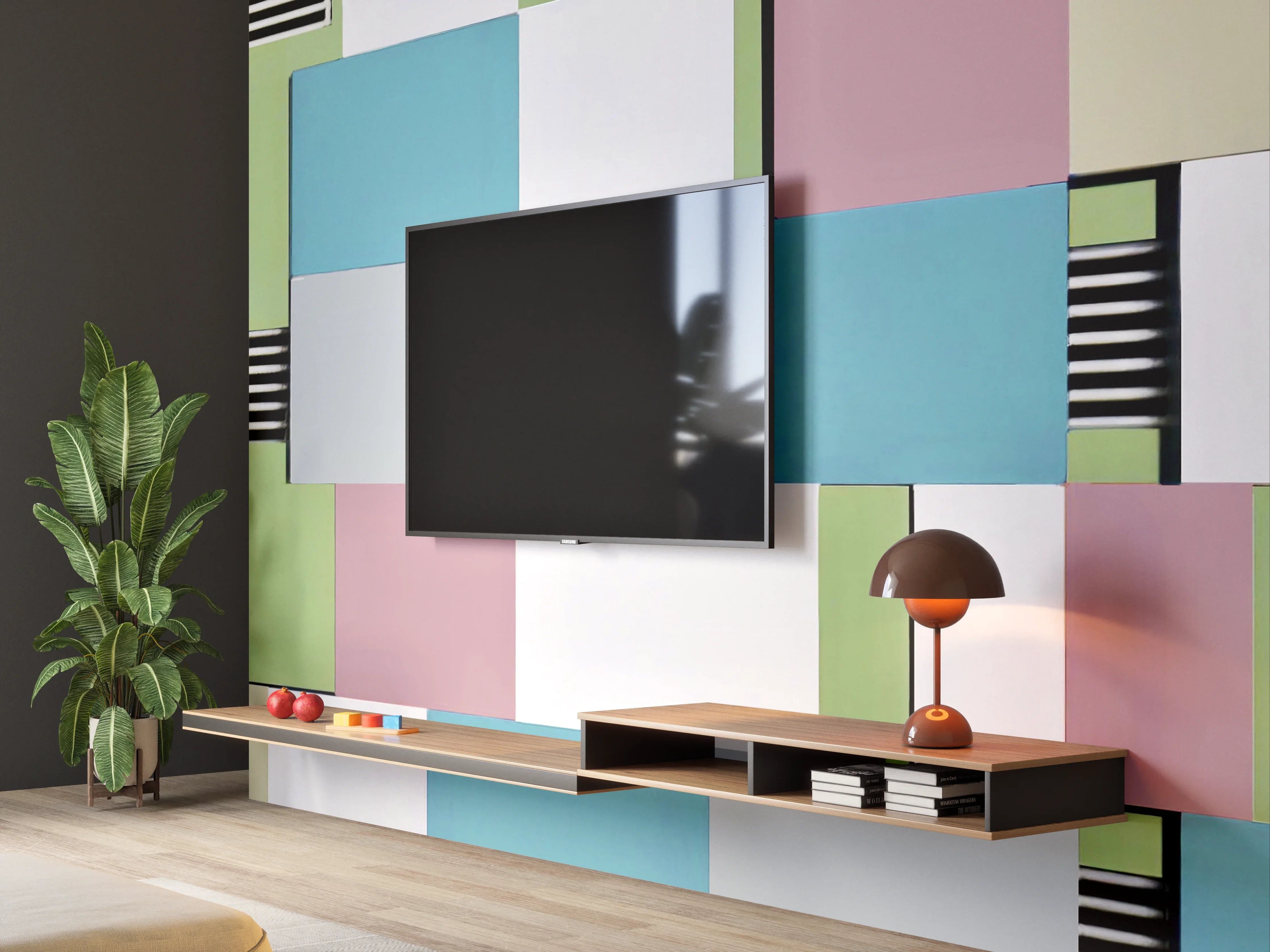 Wandverkleidung Wohnzimmer - Bunte Geometrische Fassadenkunst