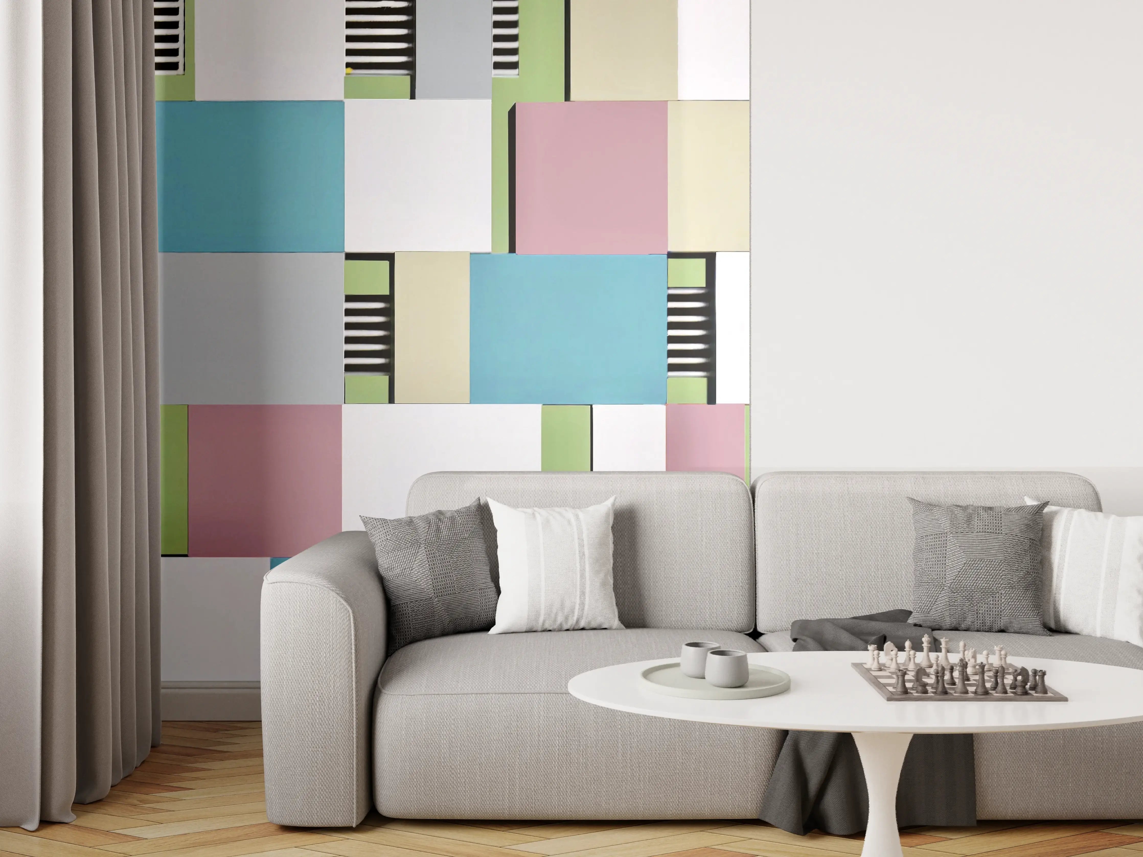 Wandverkleidung Wohnzimmer - Bunte Geometrische Fassadenkunst