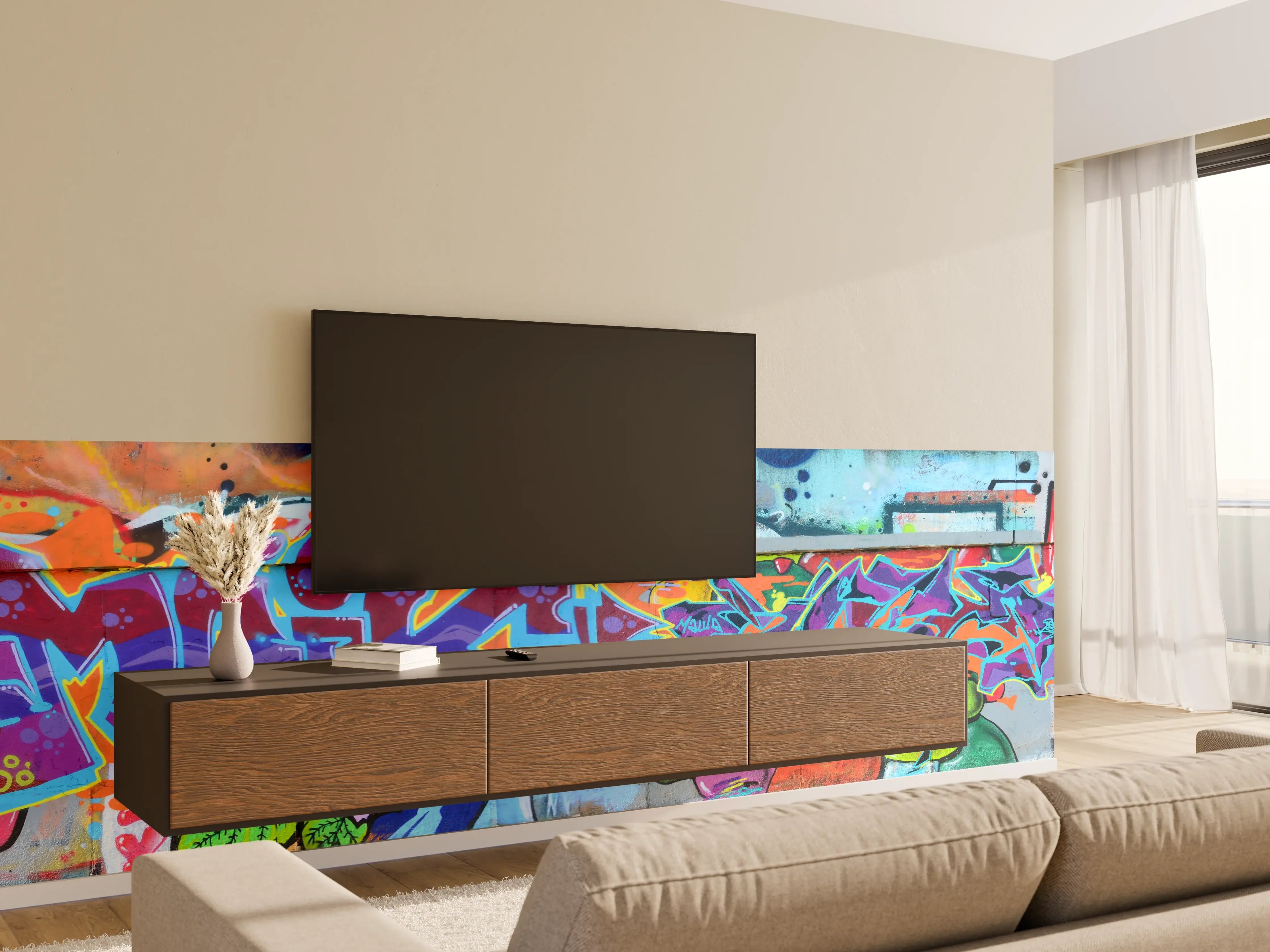 Wandverkleidung Wohnzimmer - Bunte Graffiti-Wandkunst