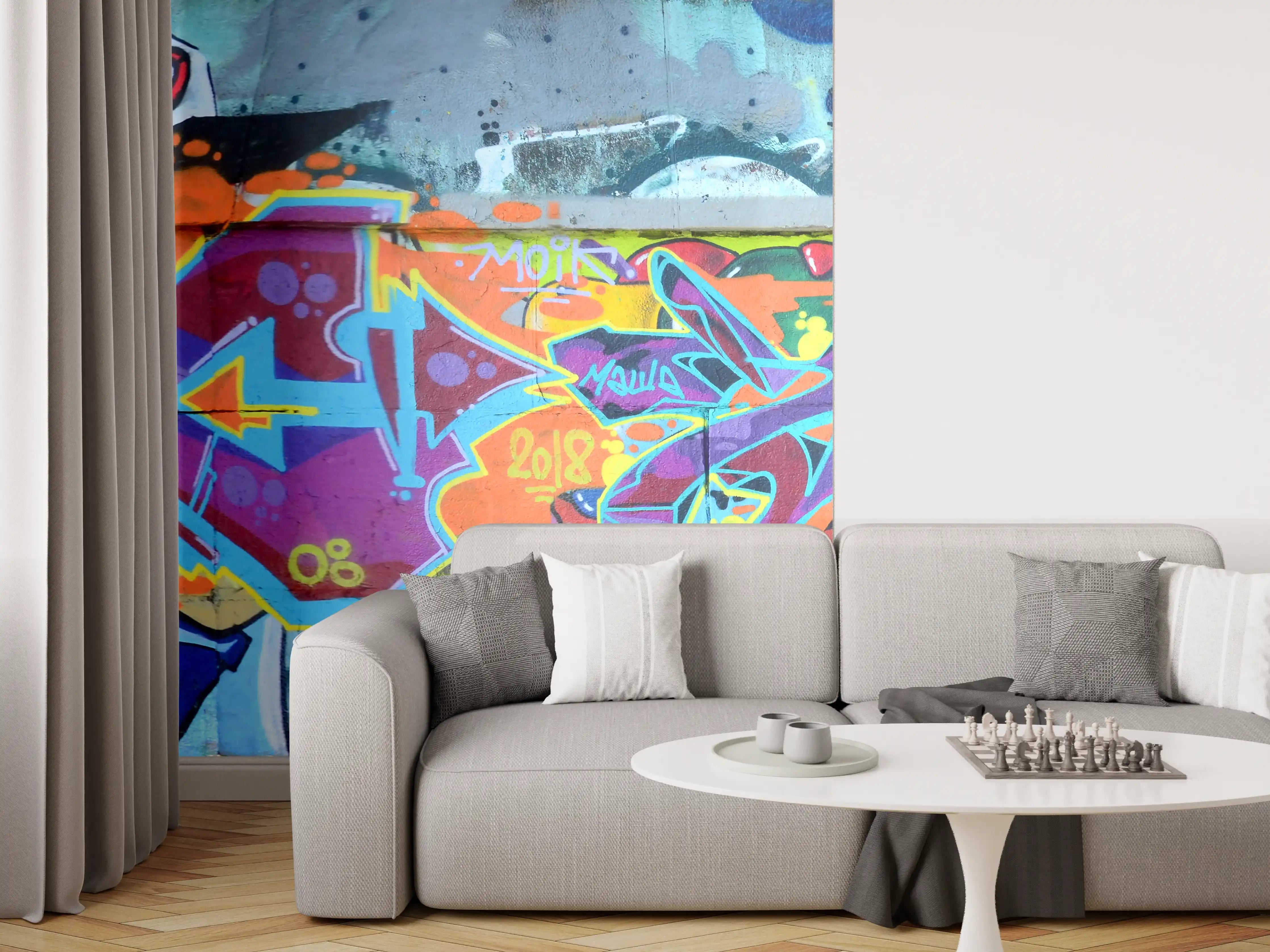 Wandverkleidung Wohnzimmer - Bunte Graffiti-Wandkunst