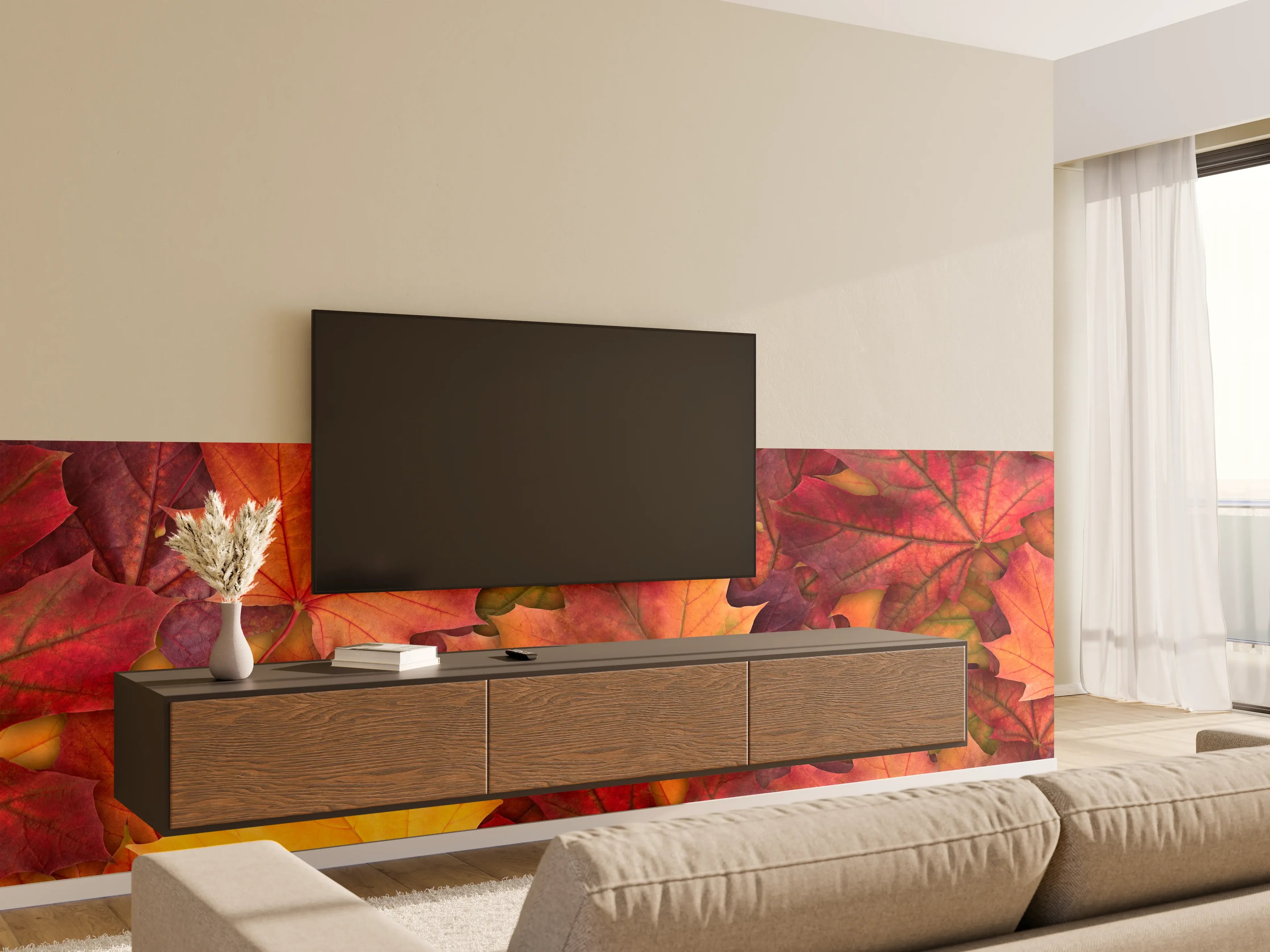Wandverkleidung Wohnzimmer - Bunte Herbst Ahornbaum Blätter