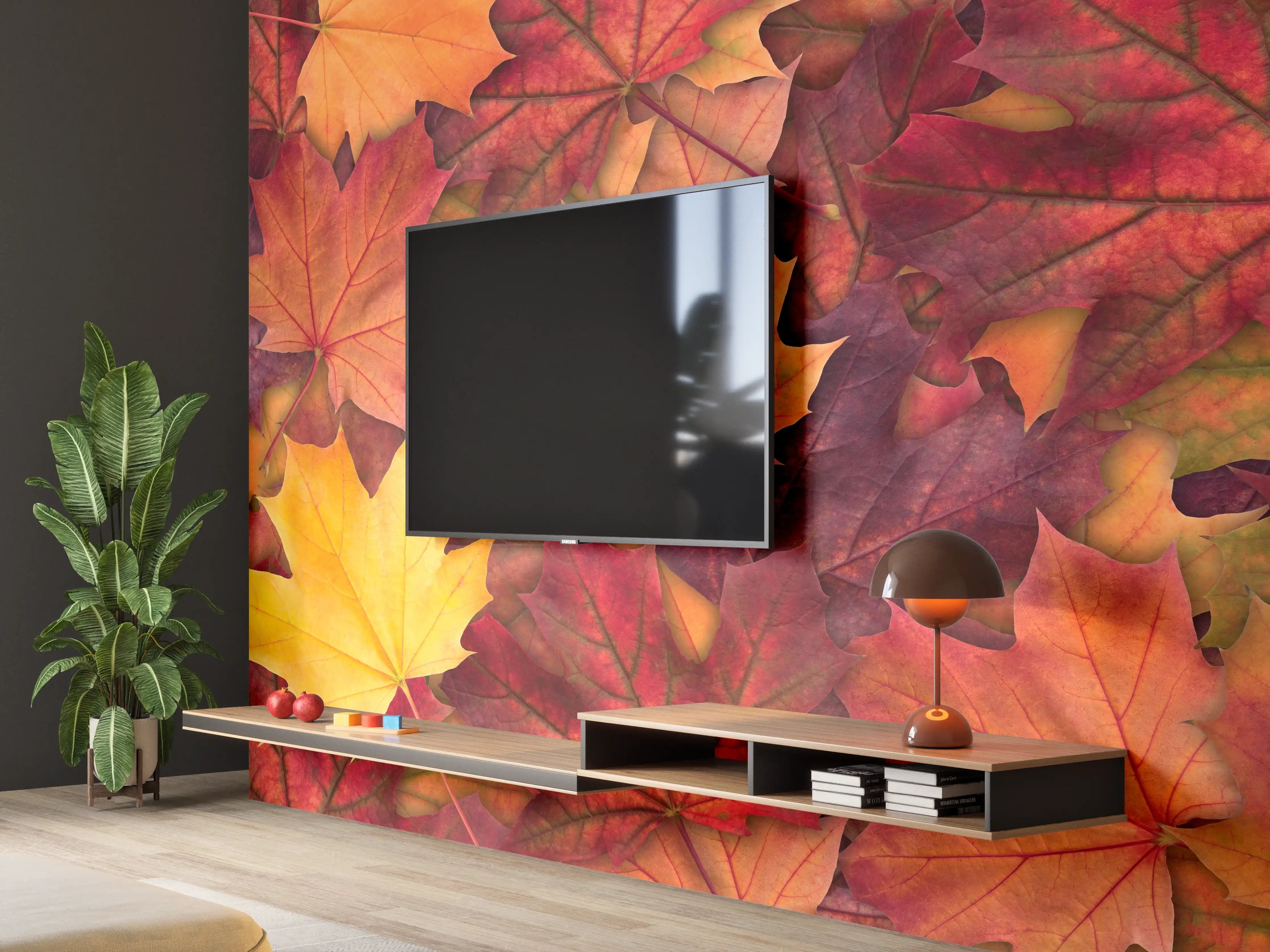Wandverkleidung Wohnzimmer - Bunte Herbst Ahornbaum Blätter