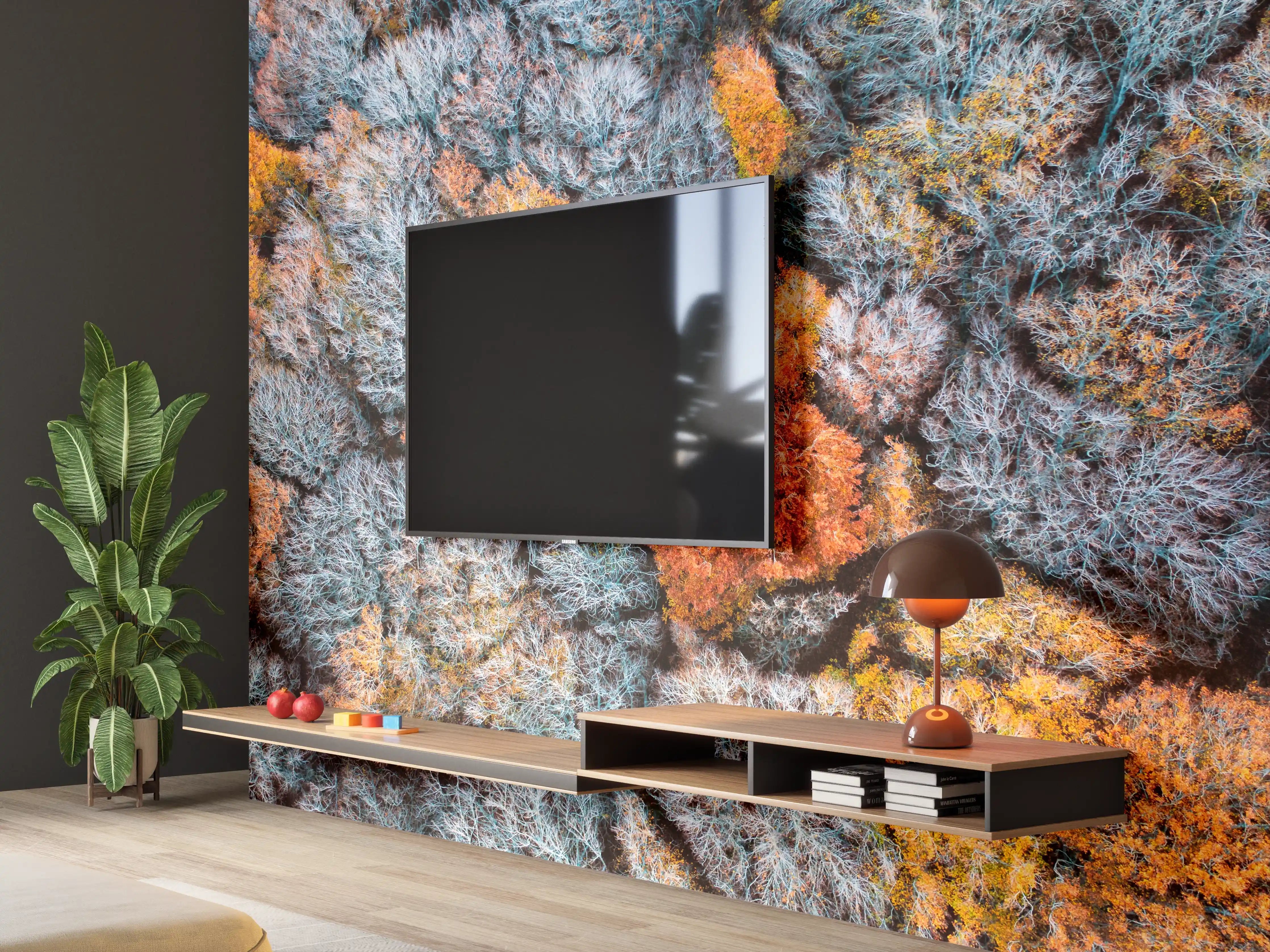Wandverkleidung Wohnzimmer - Bunte Herbstwaldlandschaft