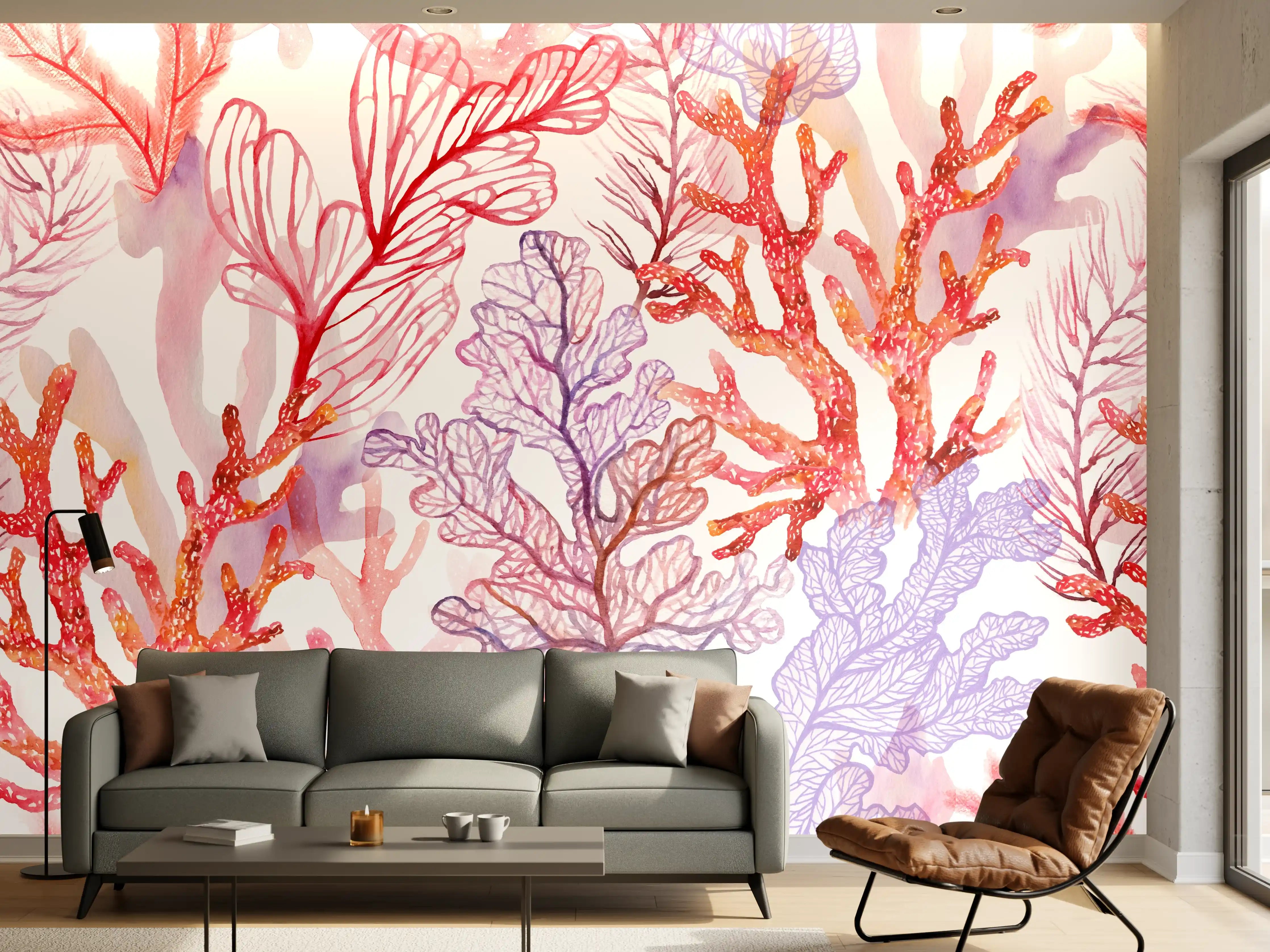 Wandverkleidung Wohnzimmer - Bunte Korallenwelt - Wasser, Unterwasser, Meeresleben