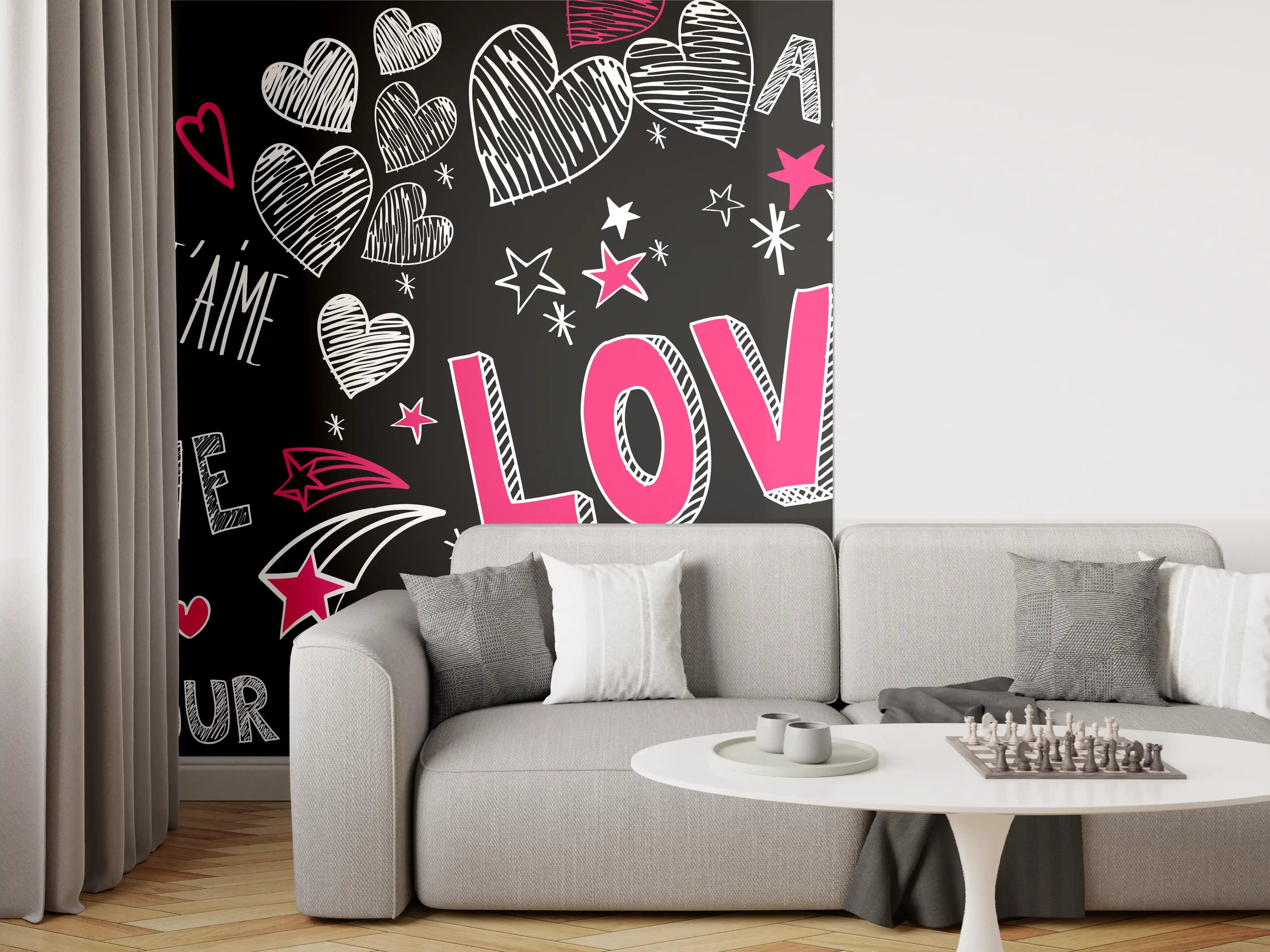 Wandverkleidung Wohnzimmer - Bunte Liebe Herzen Schrift Banner
