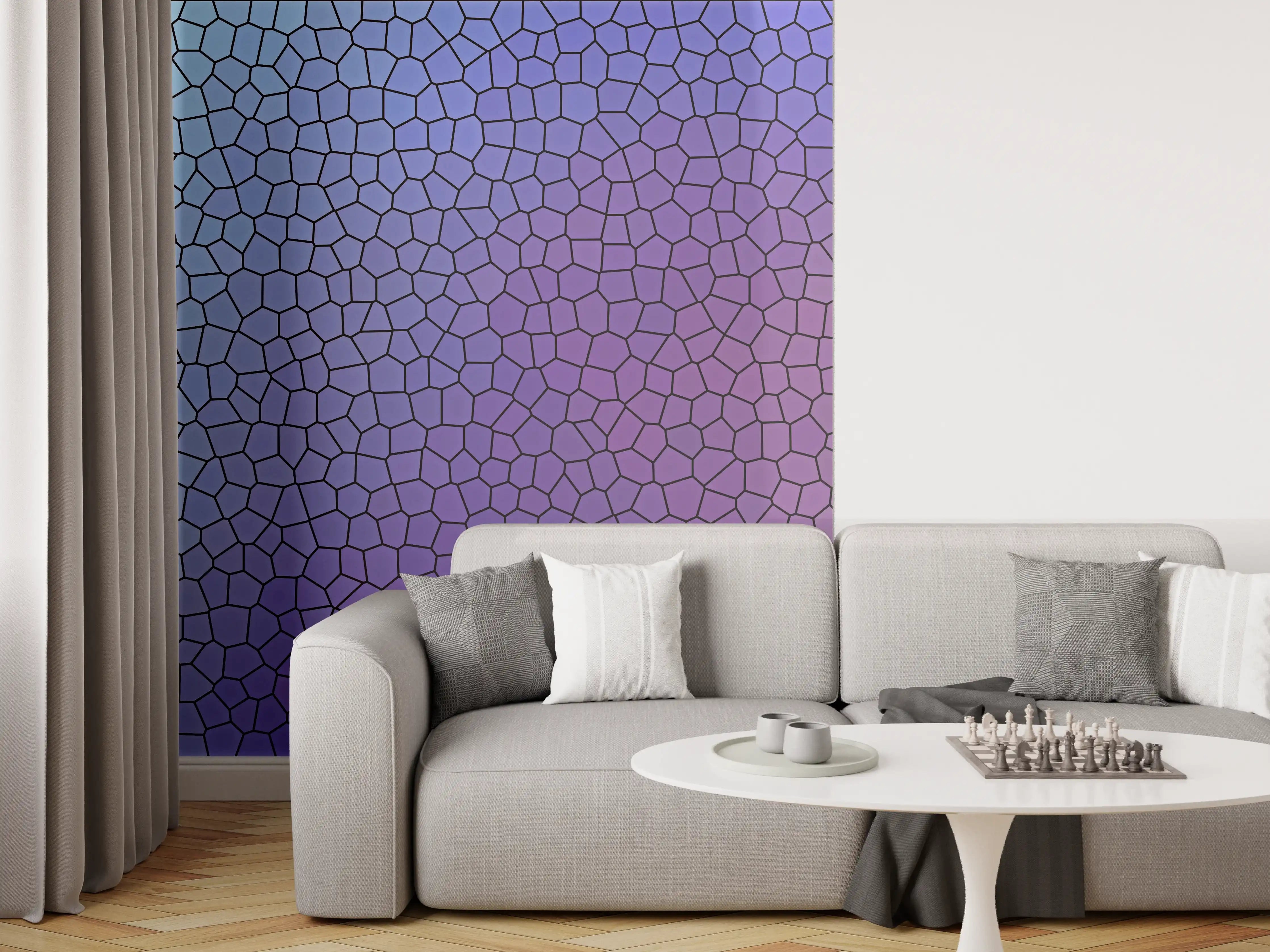Wandverkleidung Wohnzimmer - Bunte Mosaik-Textur mit Grau- und Lilatönen