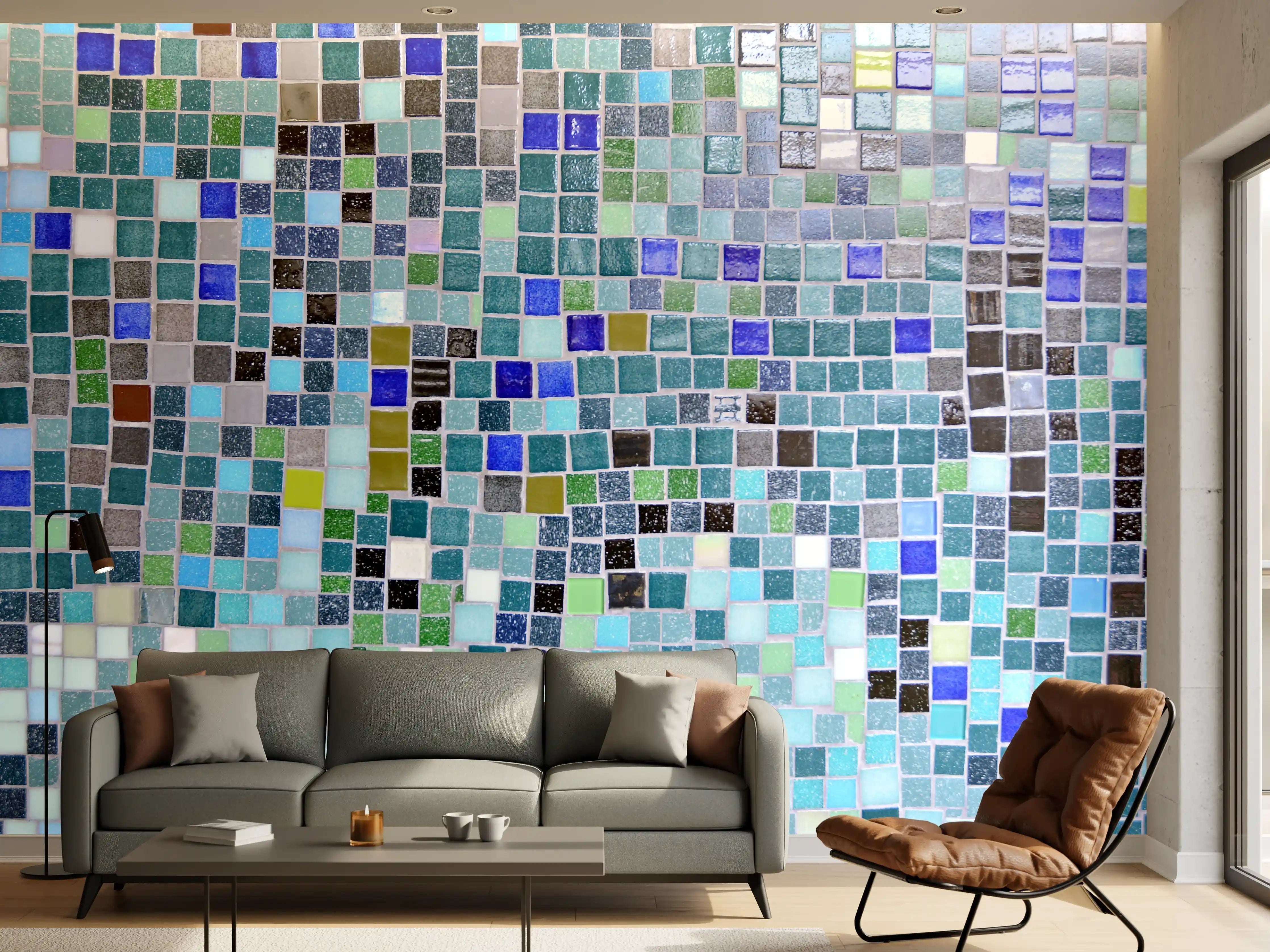 Wandverkleidung Wohnzimmer - Bunte Mosaikfliesen in verschiedenen Farben