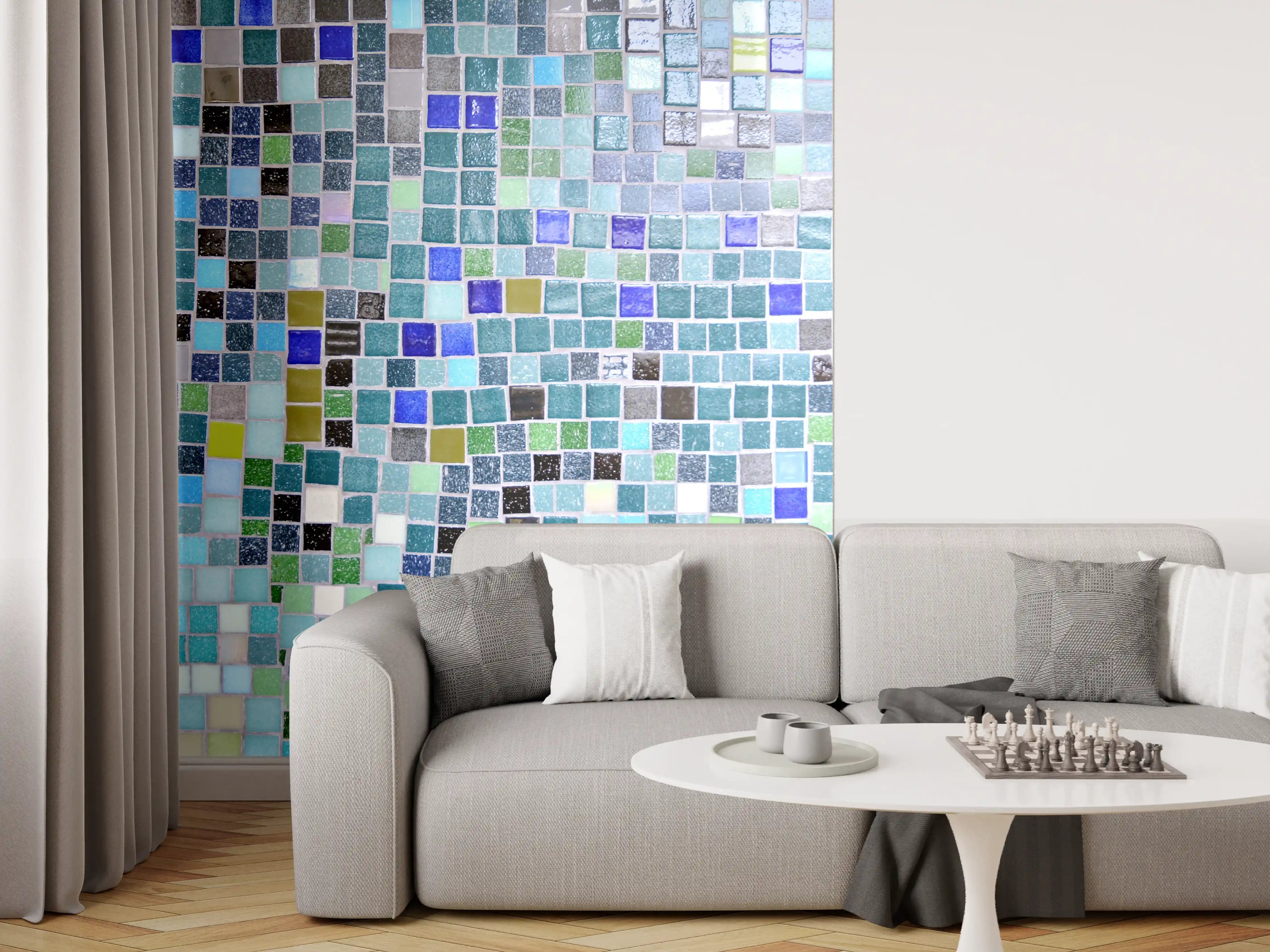 Wandverkleidung Wohnzimmer - Bunte Mosaikfliesen in verschiedenen Farben