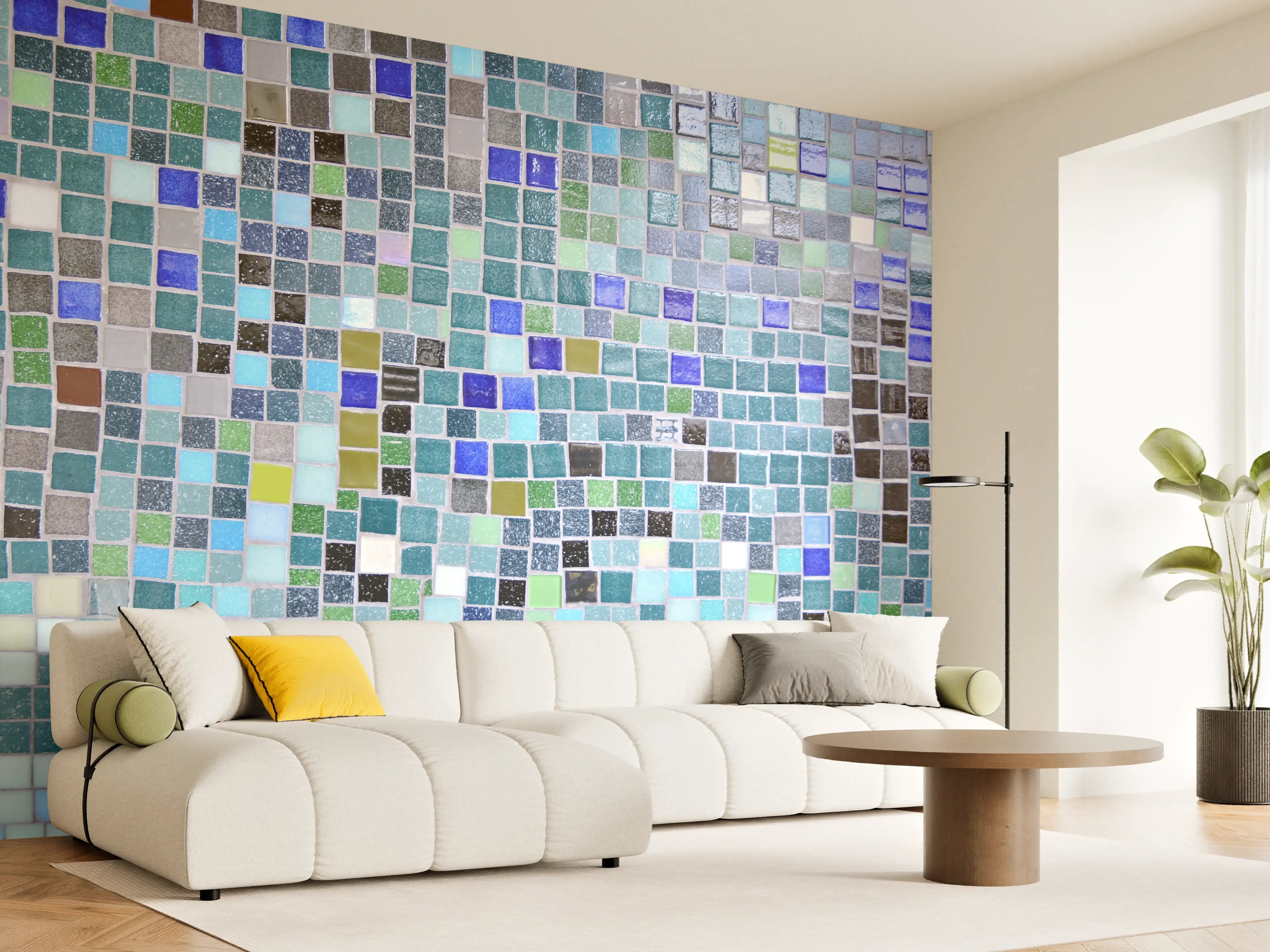 Wandverkleidung Wohnzimmer - Bunte Mosaikfliesen in verschiedenen Farben