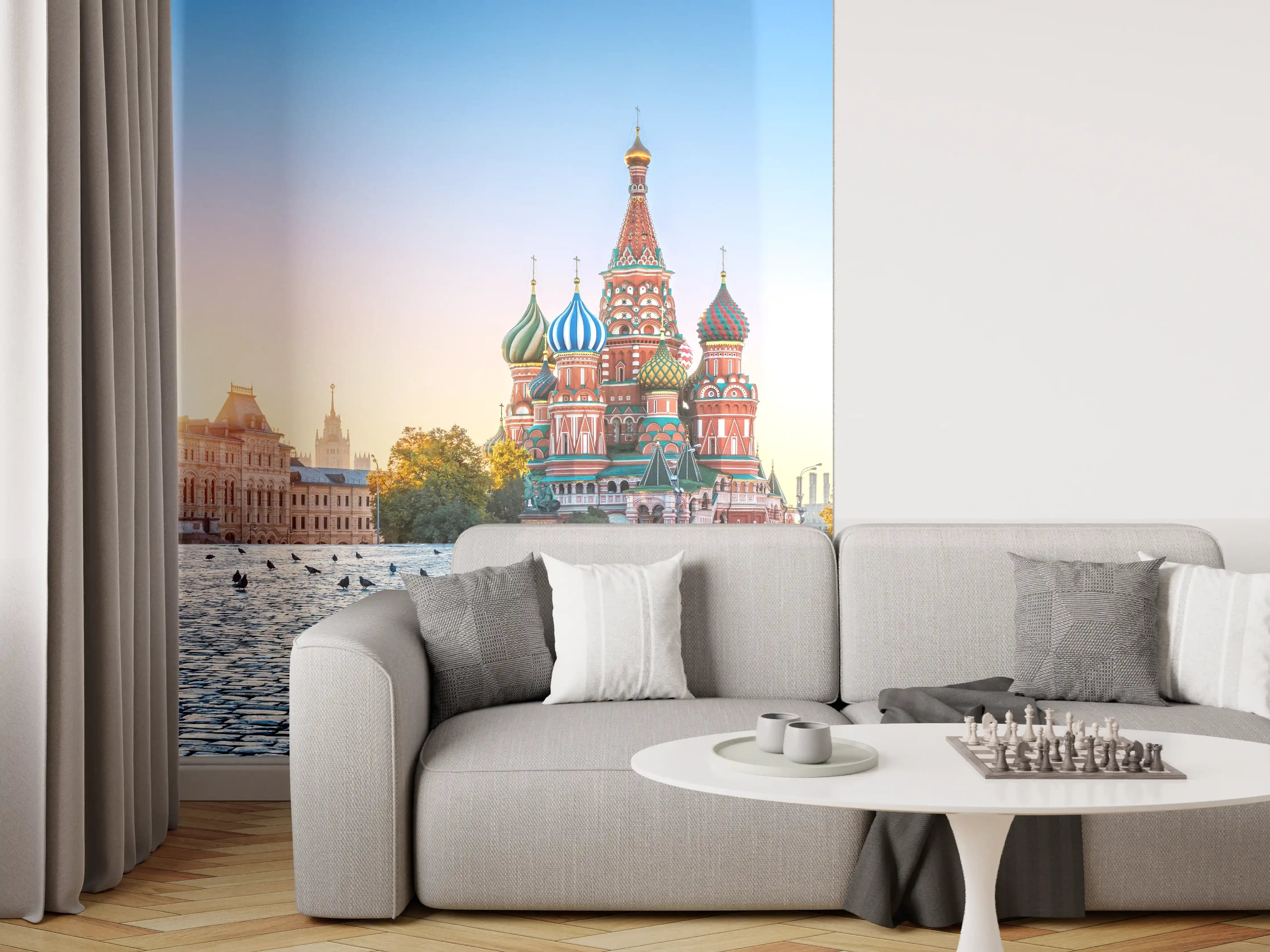 Wandverkleidung Wohnzimmer - Bunte Moschee in Moskau bei Sonnenaufgang