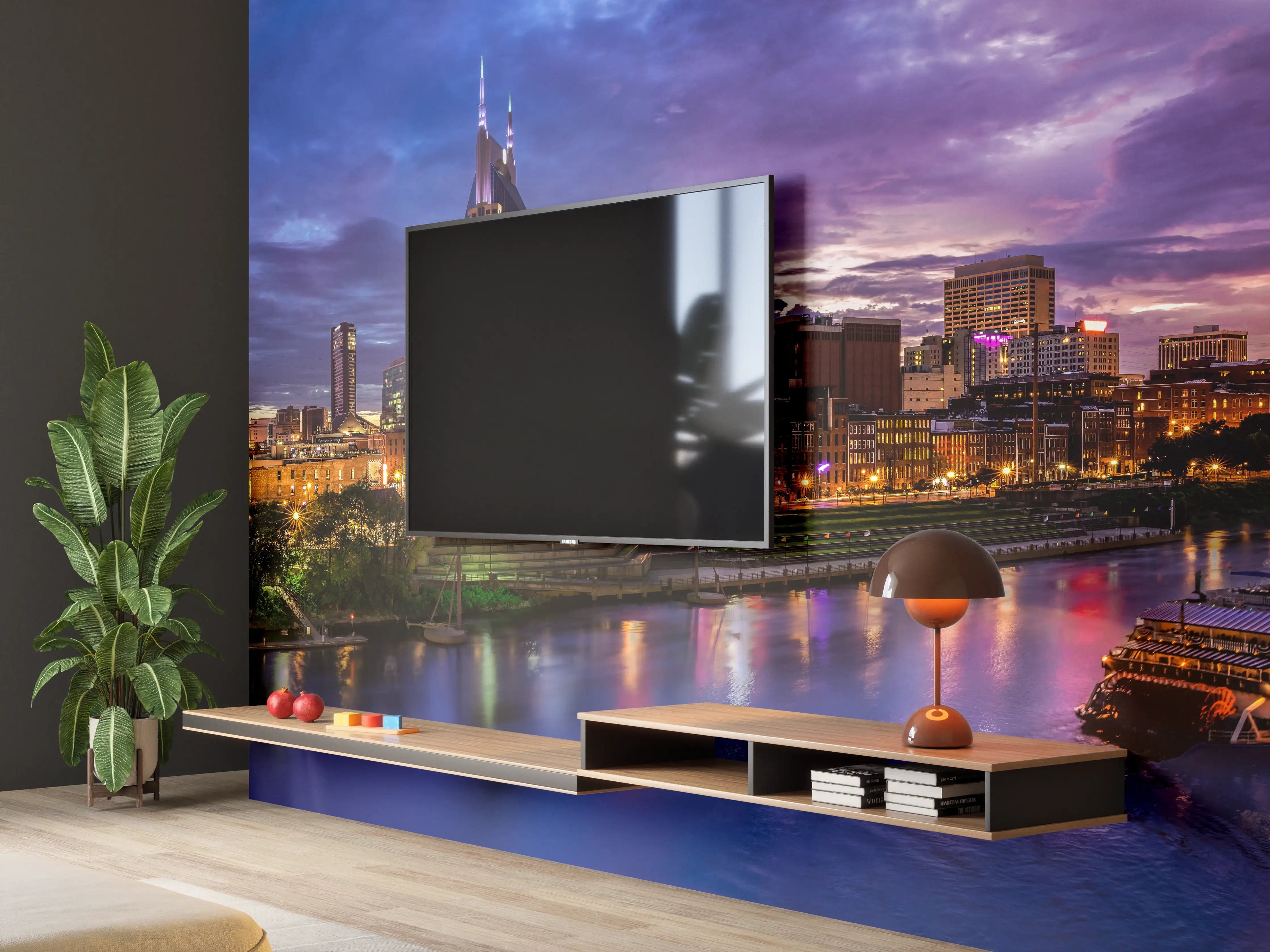 Wandverkleidung Wohnzimmer - Bunte Skyline von Nashville
