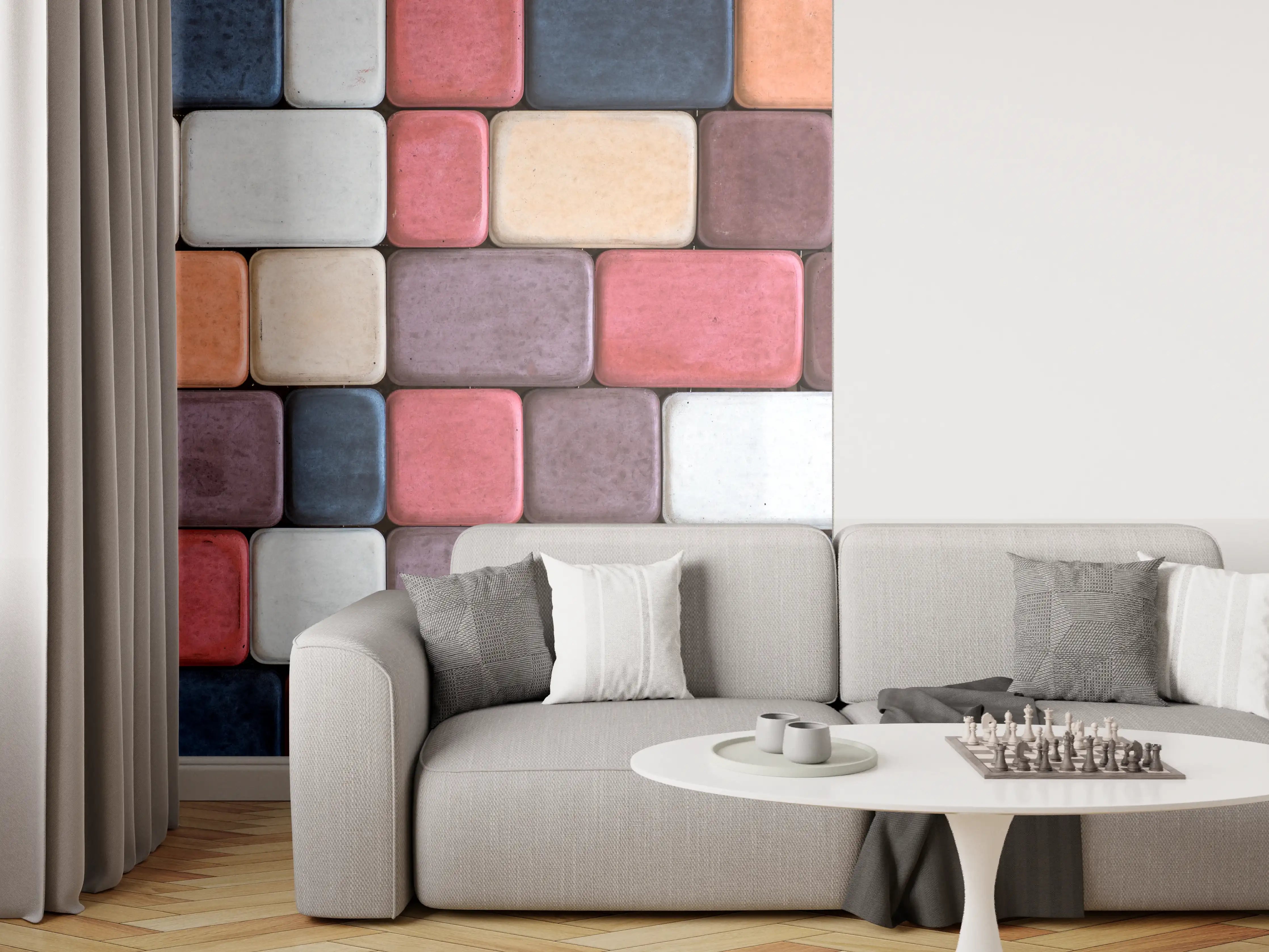 Wandverkleidung Wohnzimmer - Bunte Steinelemente für kreative Gestaltung
